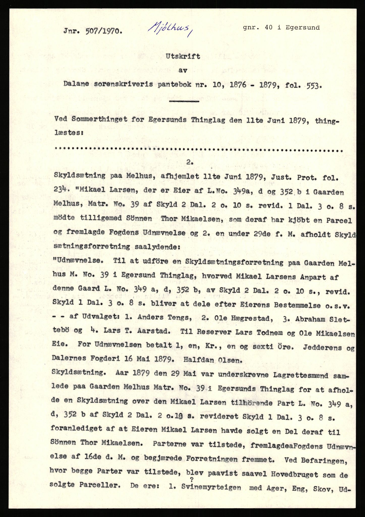 Statsarkivet i Stavanger, SAST/A-101971/03/Y/Yj/L0058: Avskrifter sortert etter gårdsnavn: Meling i Håland - Mjølsnes øvre, 1750-1930, p. 439