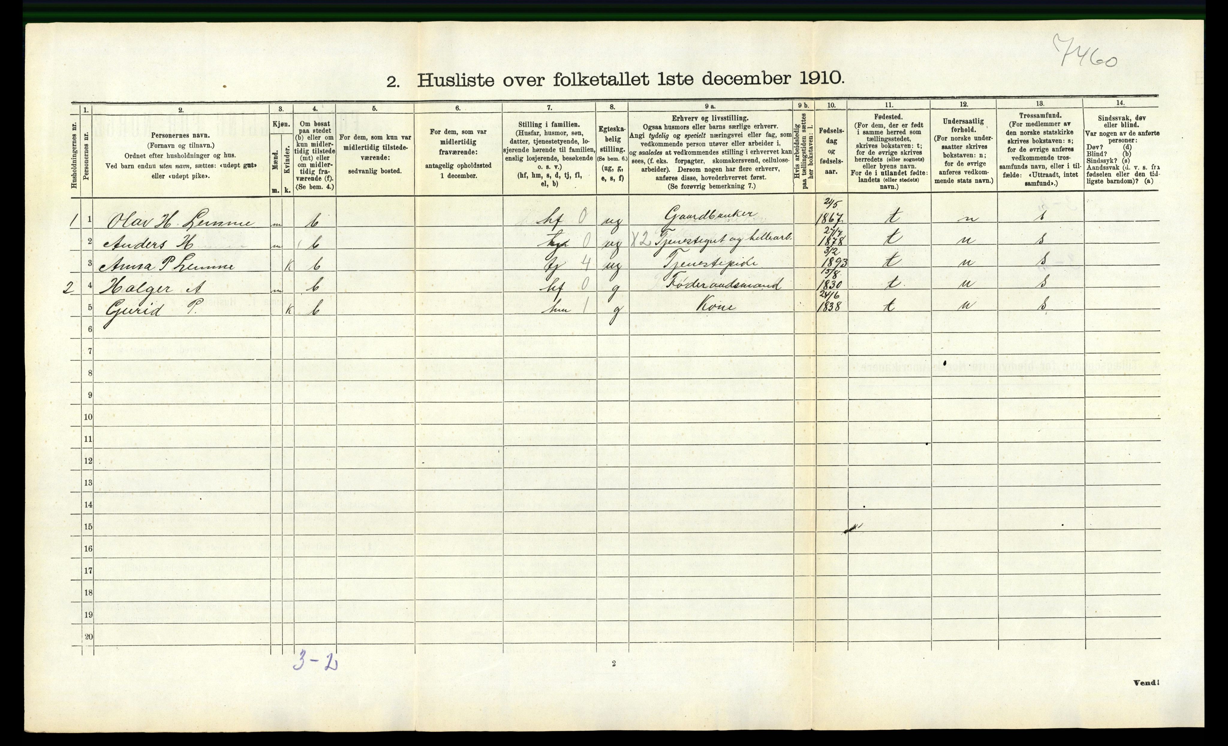 RA, 1910 census for Voss, 1910, p. 1315