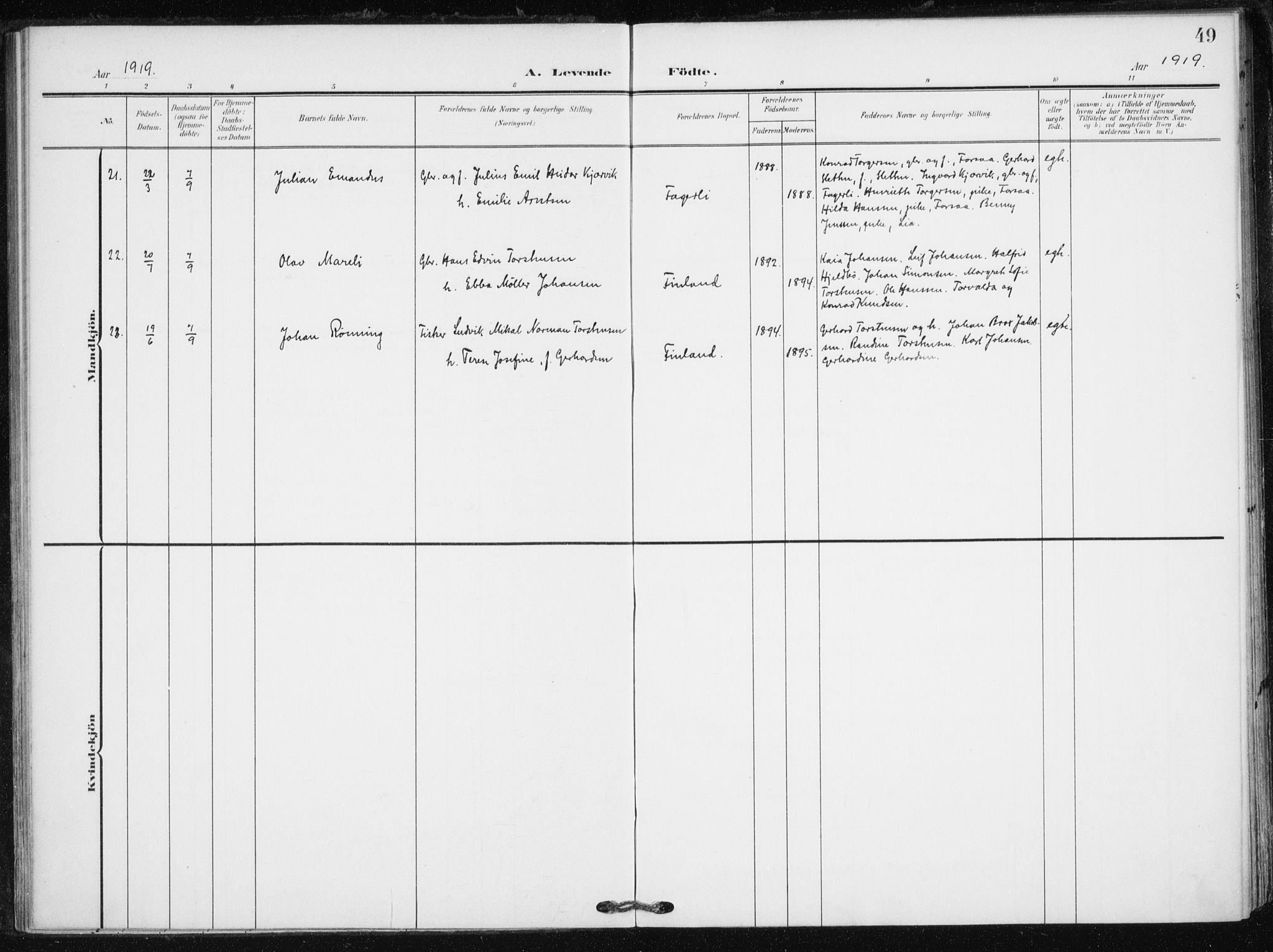 Tranøy sokneprestkontor, AV/SATØ-S-1313/I/Ia/Iaa/L0013kirke: Parish register (official) no. 13, 1905-1922, p. 49