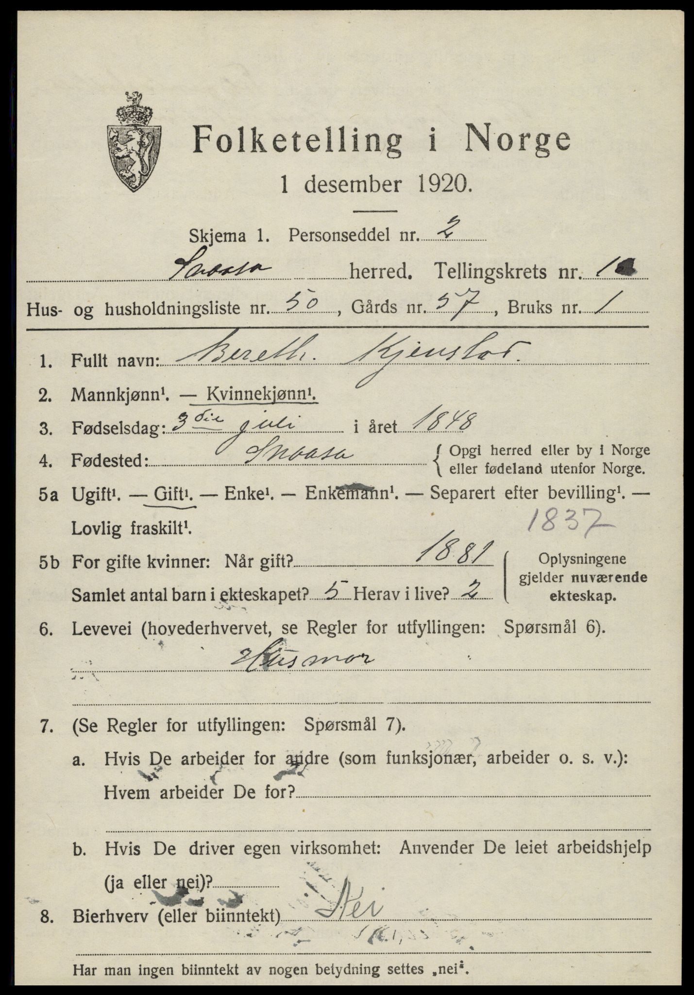 SAT, 1920 census for Snåsa, 1920, p. 4904