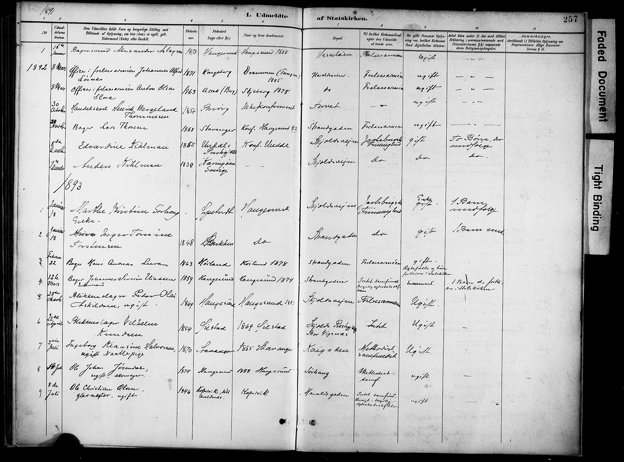 Haugesund sokneprestkontor, AV/SAST-A -101863/H/Ha/Haa/L0005: Parish register (official) no. A 5, 1891-1903, p. 257