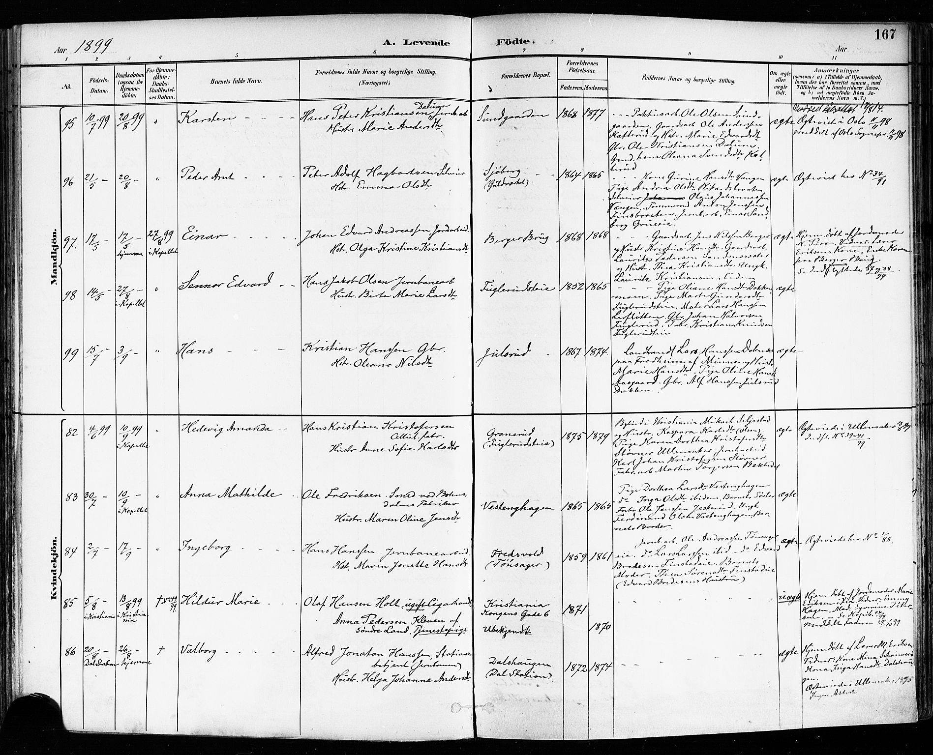 Eidsvoll prestekontor Kirkebøker, AV/SAO-A-10888/F/Fa/L0004: Parish register (official) no. I 4, 1891-1900, p. 167