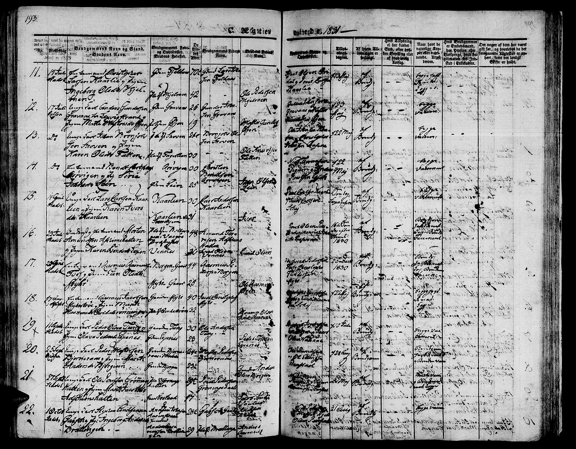 Ministerialprotokoller, klokkerbøker og fødselsregistre - Sør-Trøndelag, SAT/A-1456/646/L0609: Parish register (official) no. 646A07, 1826-1838, p. 193
