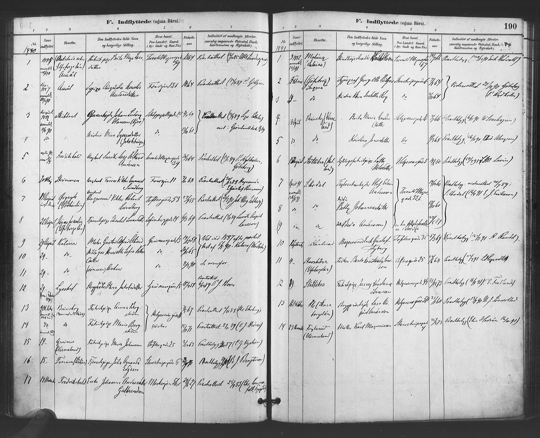 Paulus prestekontor Kirkebøker, SAO/A-10871/F/Fa/L0005: Parish register (official) no. 5, 1879-1889, p. 190