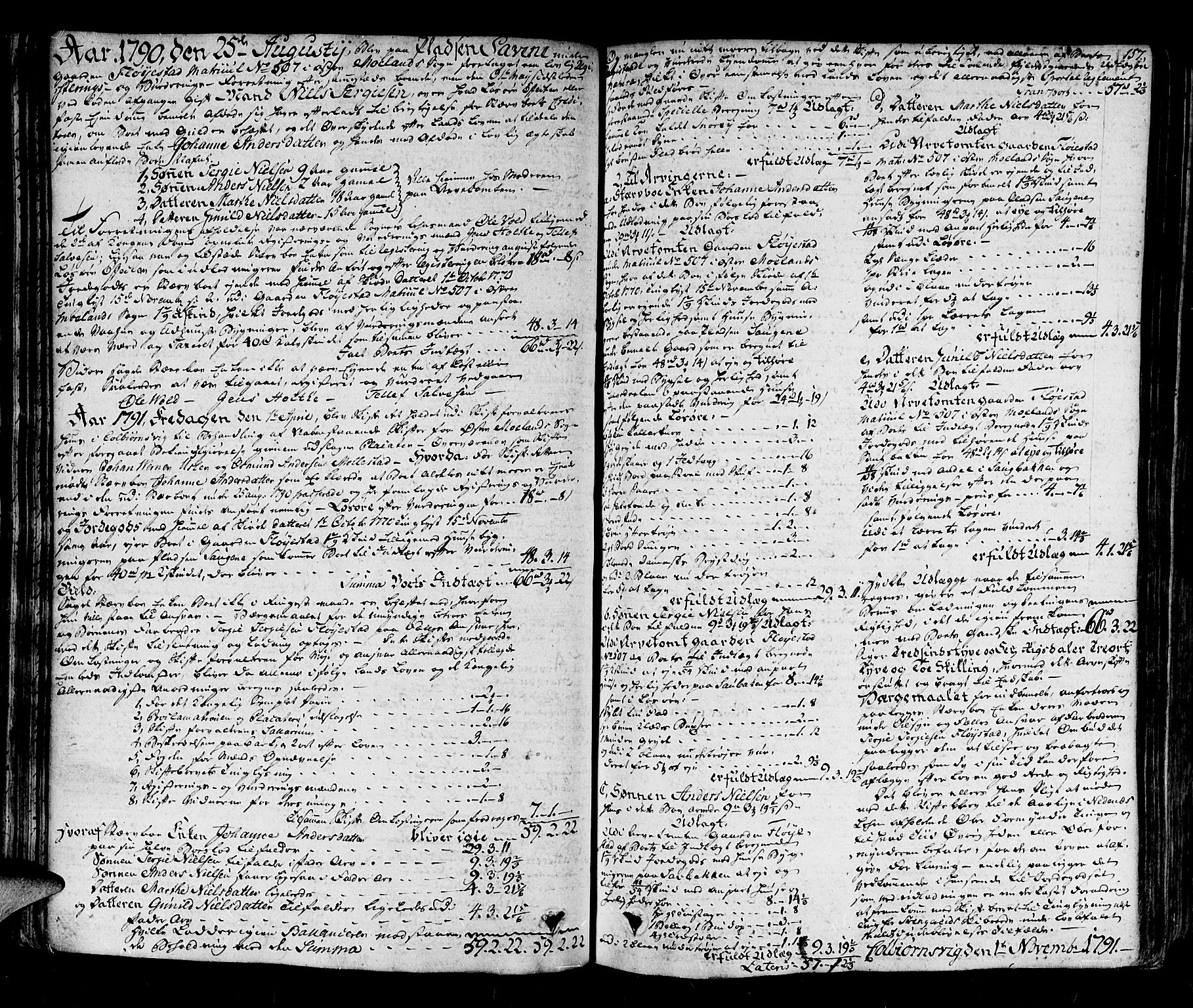 Nedenes sorenskriveri før 1824, SAK/1221-0007/H/Hc/L0041: Skifteprotokoll med register nr 28, 1791-1795, p. 156b-157a