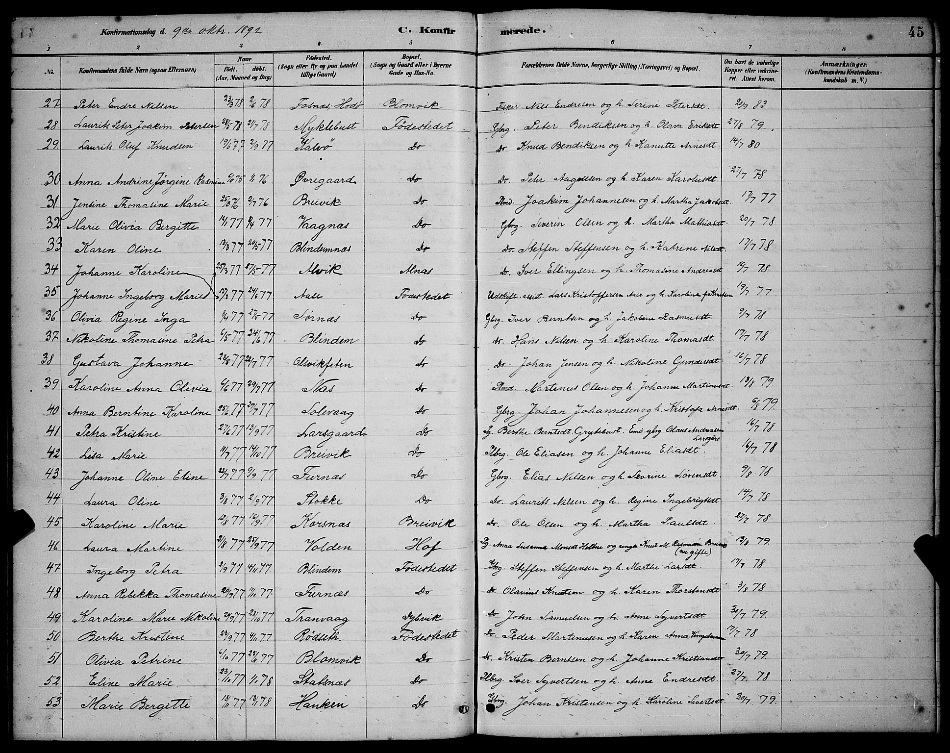 Ministerialprotokoller, klokkerbøker og fødselsregistre - Møre og Romsdal, SAT/A-1454/528/L0430: Parish register (copy) no. 528C11, 1884-1899, p. 45