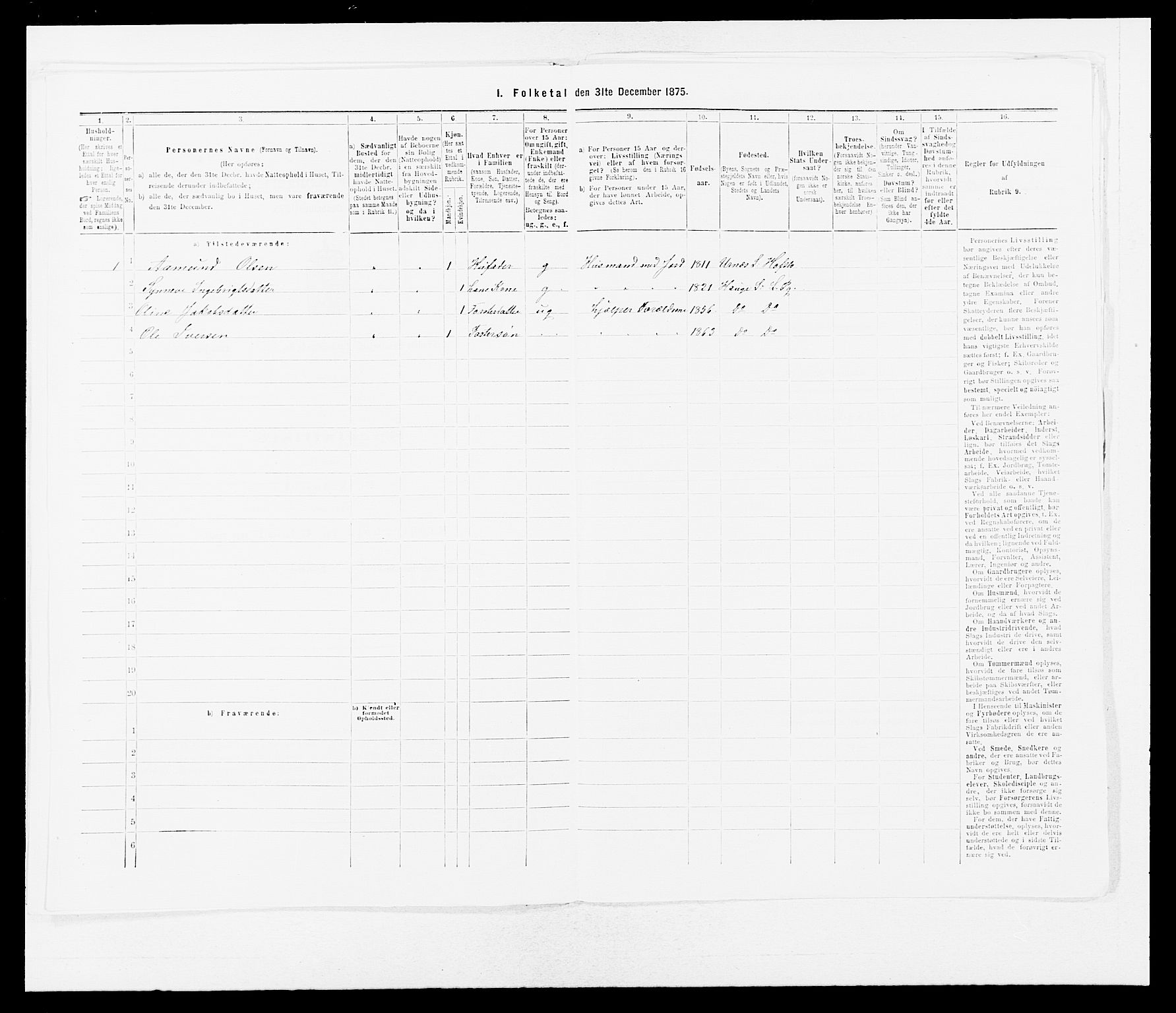 SAB, 1875 census for 1422P Lærdal, 1875, p. 383