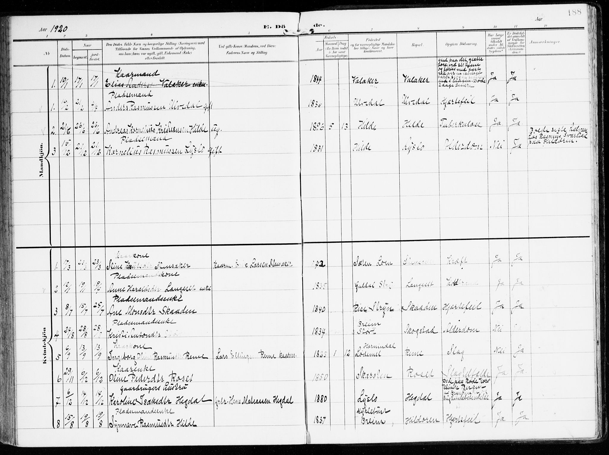 Innvik sokneprestembete, AV/SAB-A-80501: Parish register (official) no. B 2, 1903-1929, p. 188