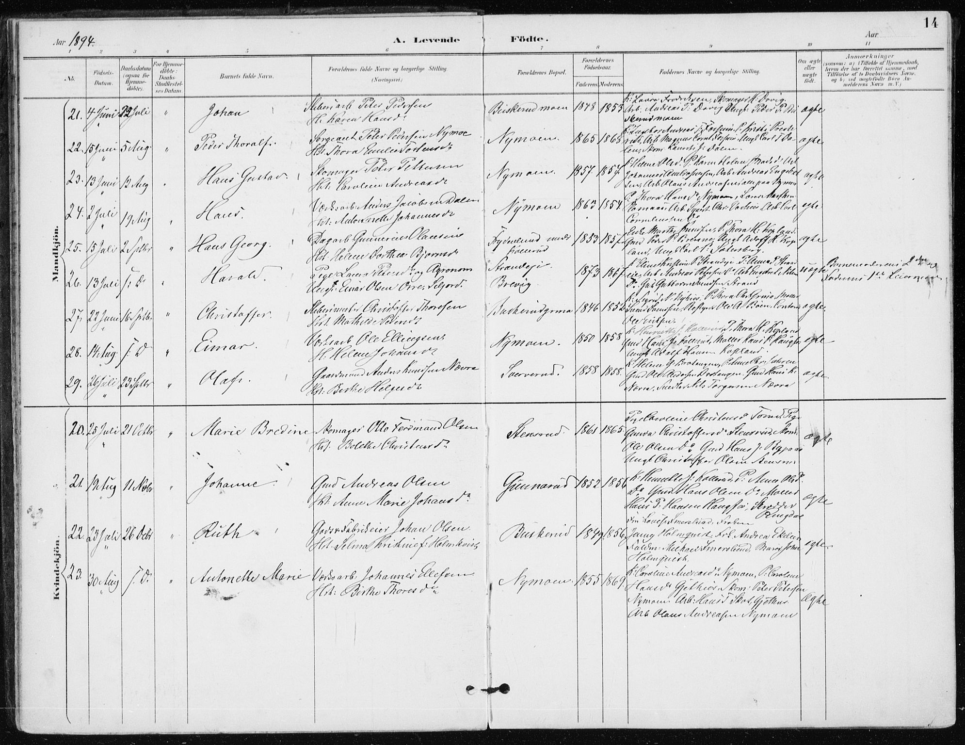 Modum kirkebøker, AV/SAKO-A-234/F/Fa/L0016: Parish register (official) no. 16, 1890-1899, p. 14