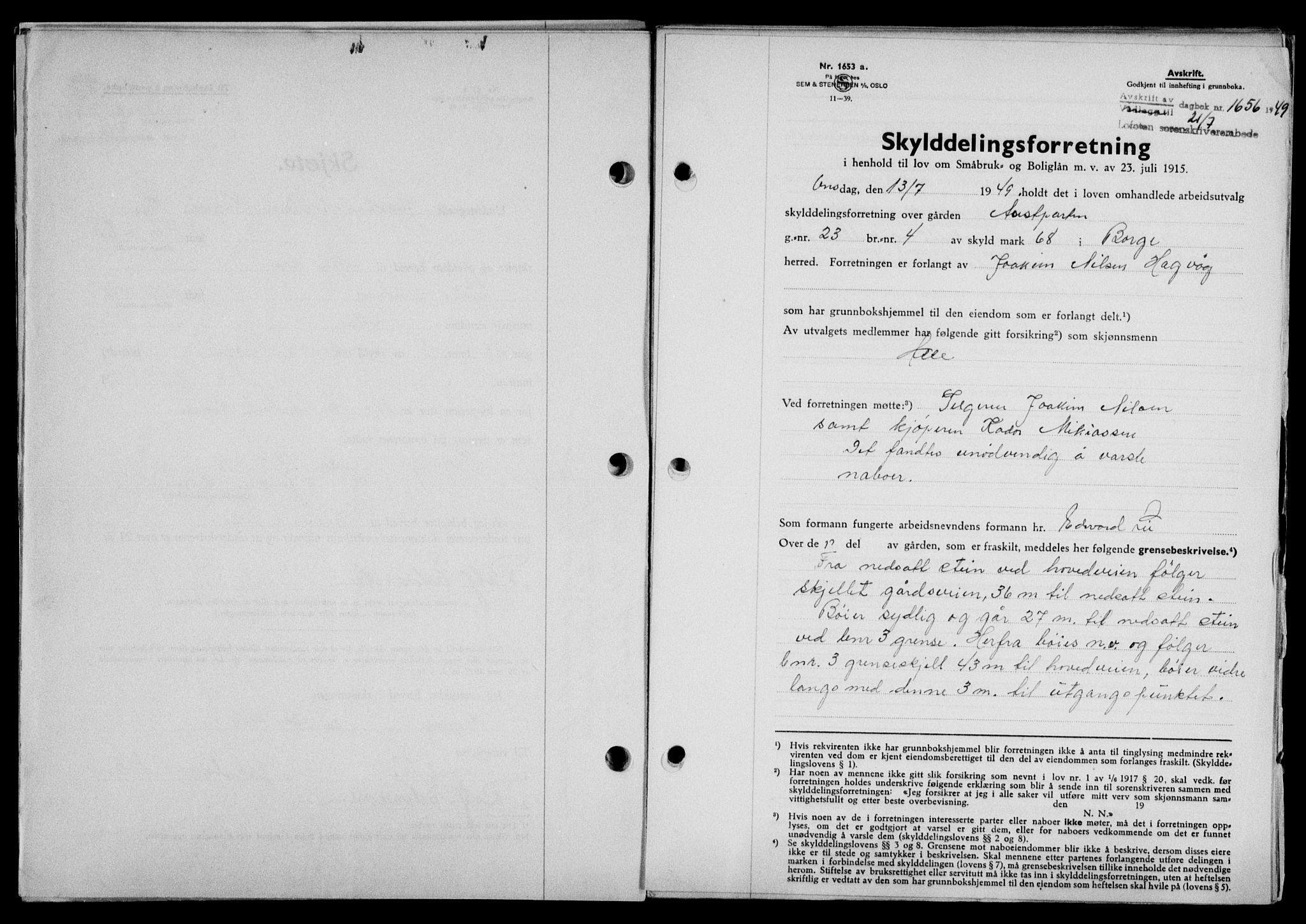 Lofoten sorenskriveri, SAT/A-0017/1/2/2C/L0021a: Mortgage book no. 21a, 1949-1949, Diary no: : 1656/1949