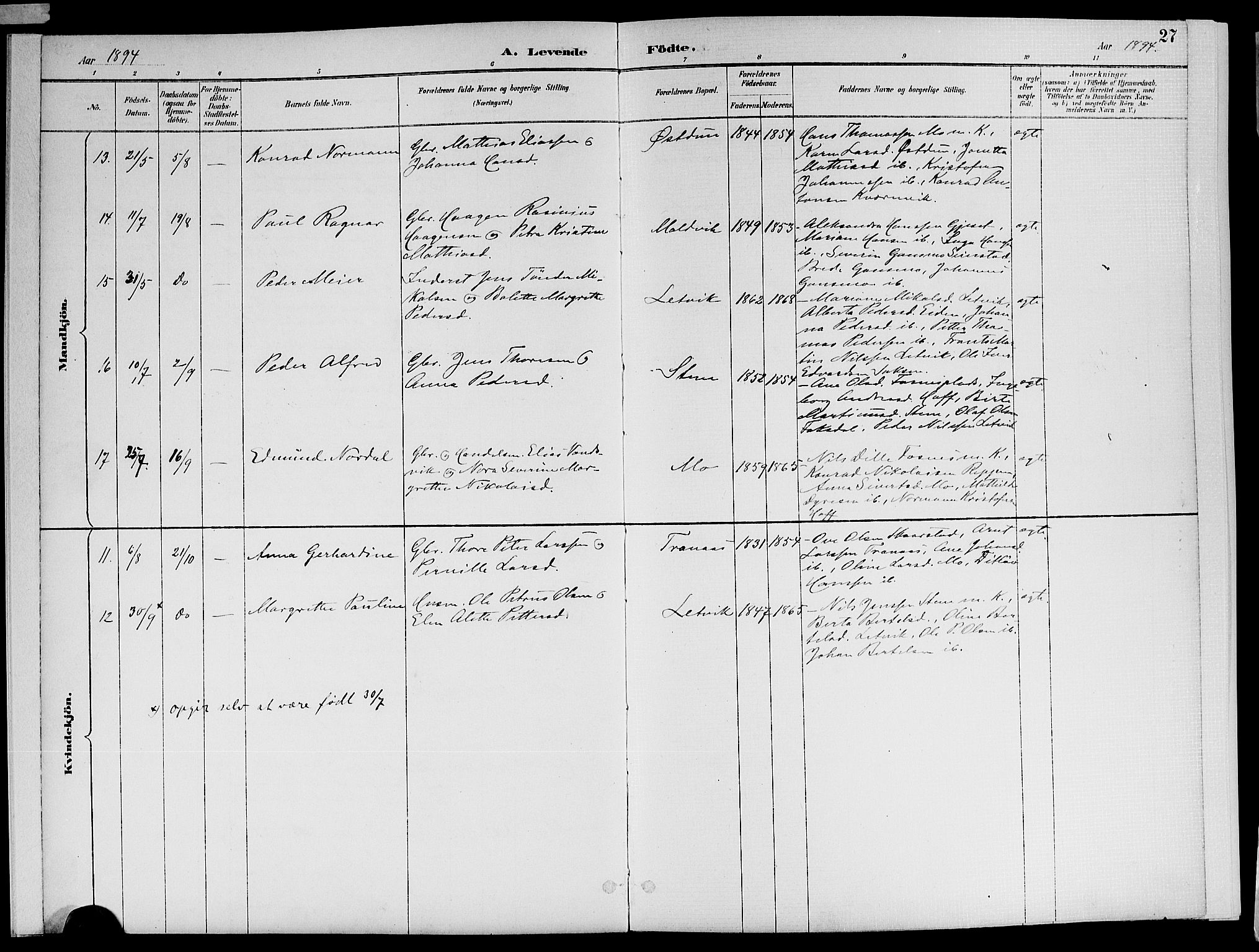 Ministerialprotokoller, klokkerbøker og fødselsregistre - Nord-Trøndelag, AV/SAT-A-1458/773/L0617: Parish register (official) no. 773A08, 1887-1910, p. 27