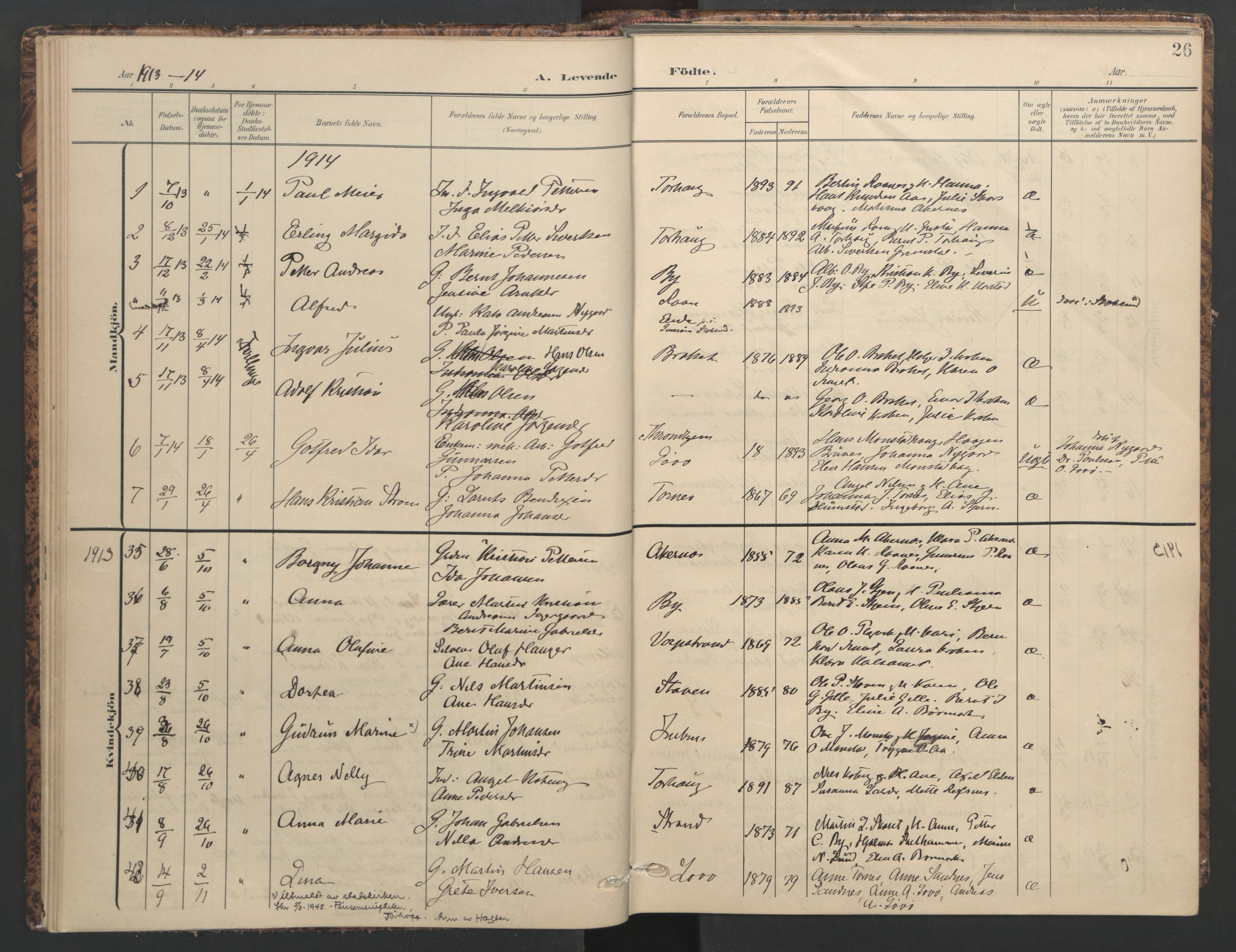 Ministerialprotokoller, klokkerbøker og fødselsregistre - Sør-Trøndelag, SAT/A-1456/655/L0682: Parish register (official) no. 655A11, 1908-1922, p. 26
