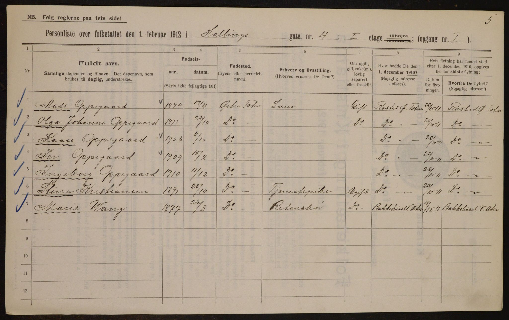 OBA, Municipal Census 1912 for Kristiania, 1912, p. 34164