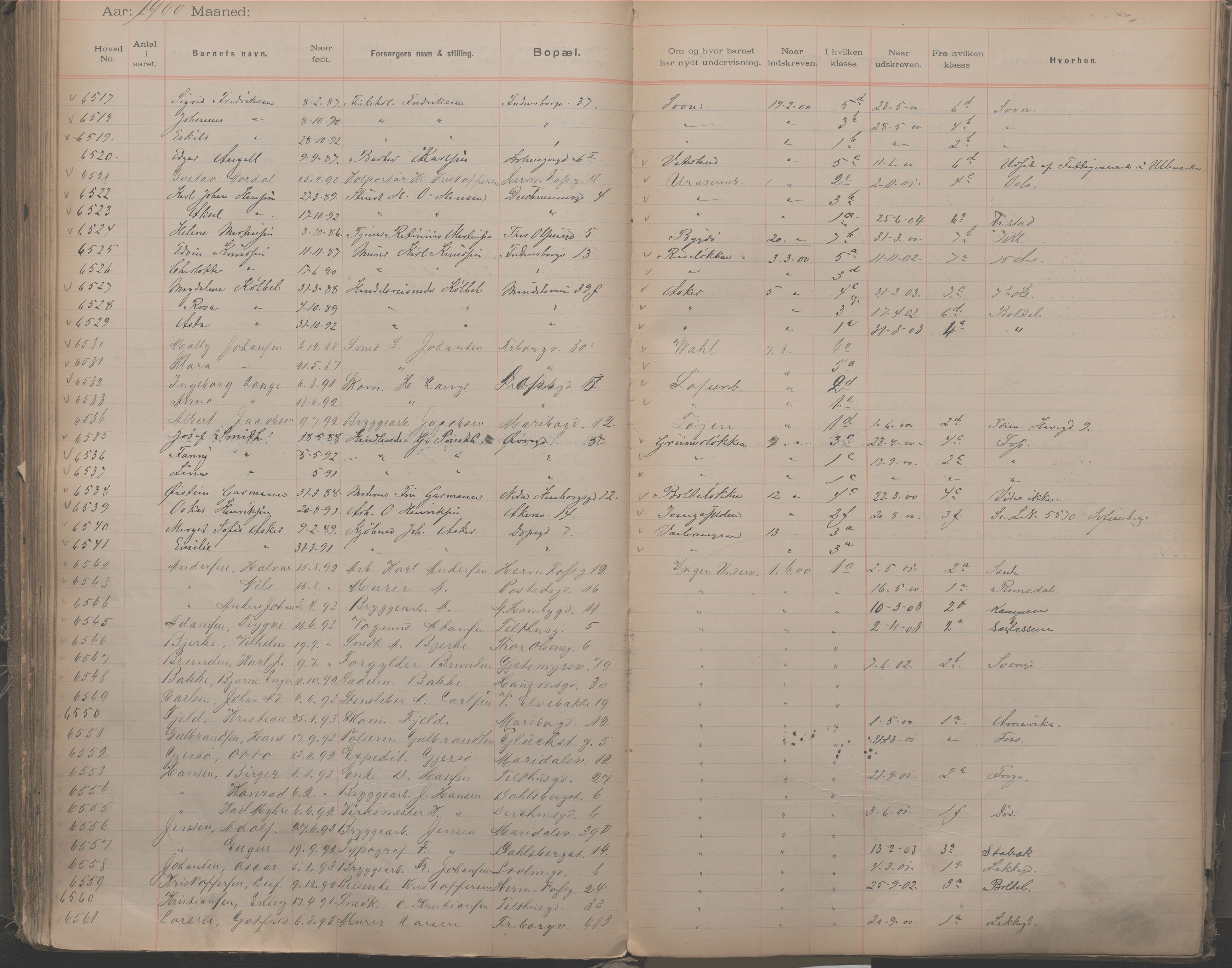 Møllergata skole, OBA/A-20129/F/Fa/L0001: Ut-/innskrivningsprotokoll, 1889-1907, p. 150