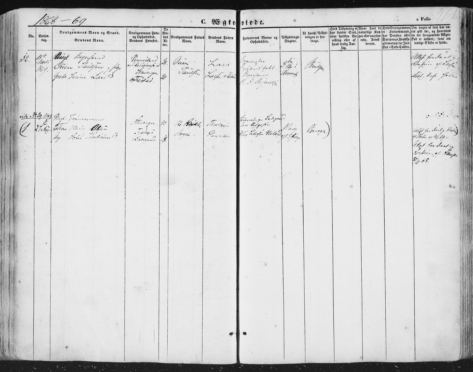 Hetland sokneprestkontor, AV/SAST-A-101826/30/30BA/L0002: Parish register (official) no. A 2, 1849-1869, p. 261