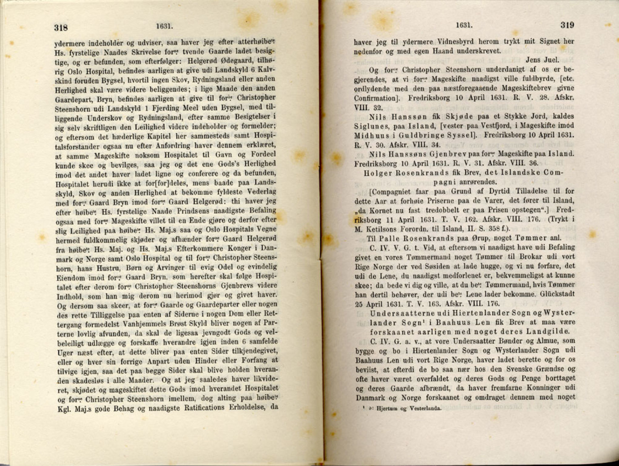 Publikasjoner utgitt av Det Norske Historiske Kildeskriftfond, PUBL/-/-/-: Norske Rigs-Registranter, bind 6, 1628-1634, p. 318-319