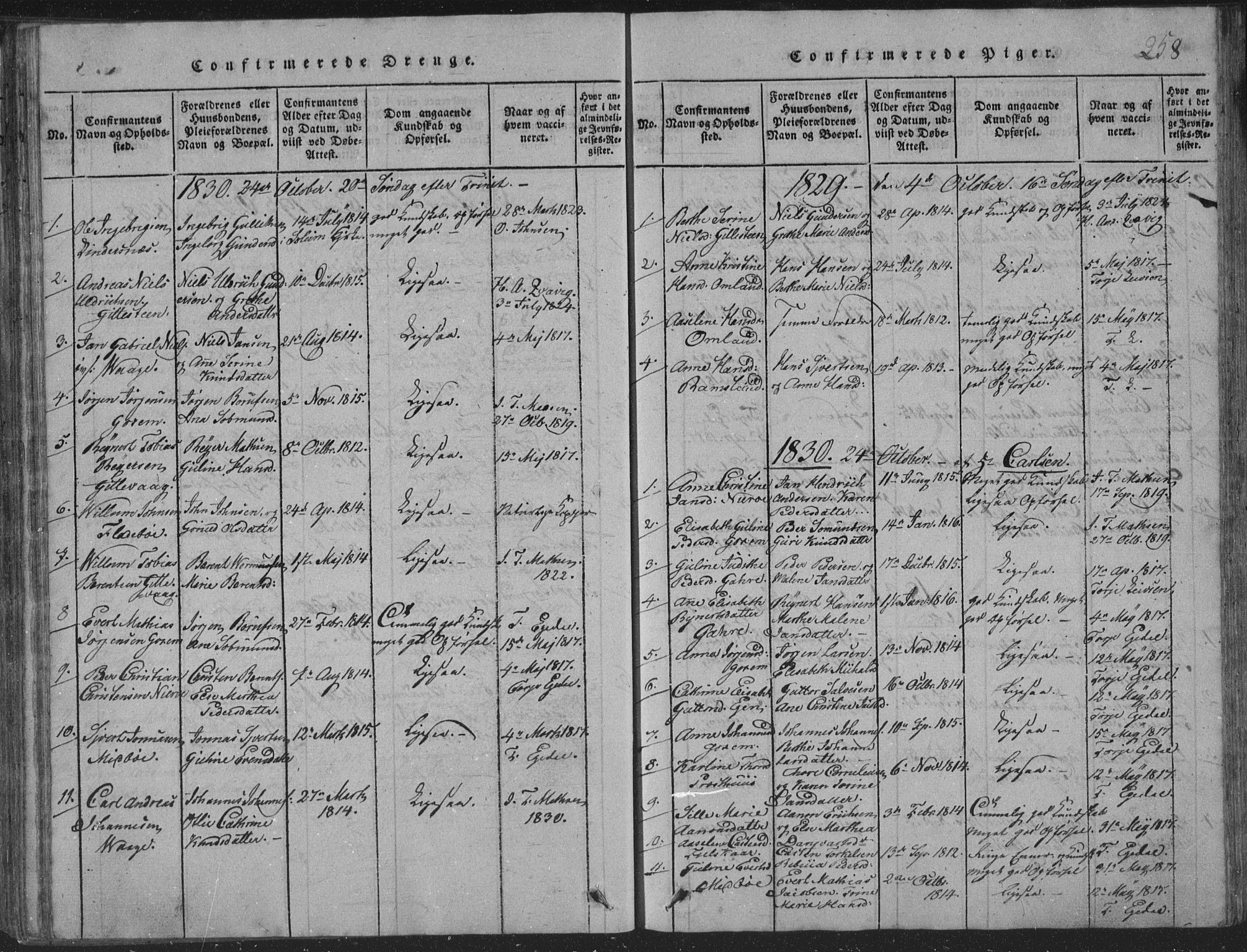 Sør-Audnedal sokneprestkontor, SAK/1111-0039/F/Fb/Fba/L0001: Parish register (copy) no. B 1, 1815-1850, p. 258