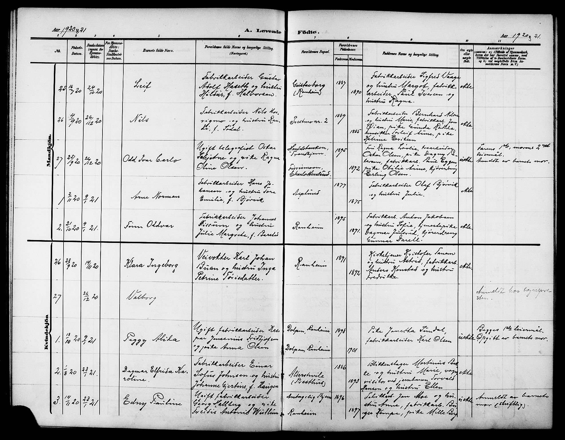 Ministerialprotokoller, klokkerbøker og fødselsregistre - Sør-Trøndelag, AV/SAT-A-1456/615/L0400: Parish register (copy) no. 615C01, 1905-1921