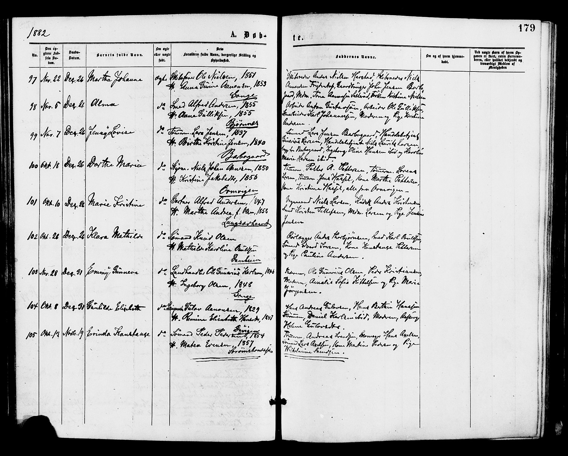 Barbu sokneprestkontor, AV/SAK-1111-0003/F/Fa/L0001: Parish register (official) no. A 1 /1, 1878-1883, p. 179