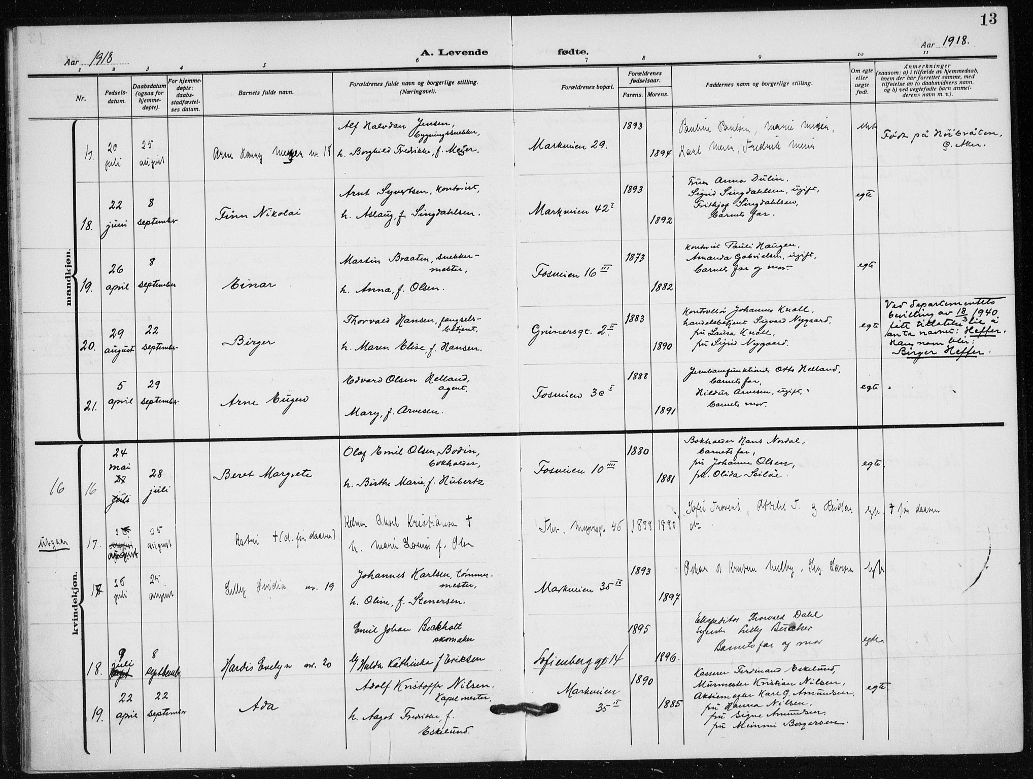 Hauge prestekontor Kirkebøker, AV/SAO-A-10849/F/Fa/L0001: Parish register (official) no. 1, 1917-1938, p. 13