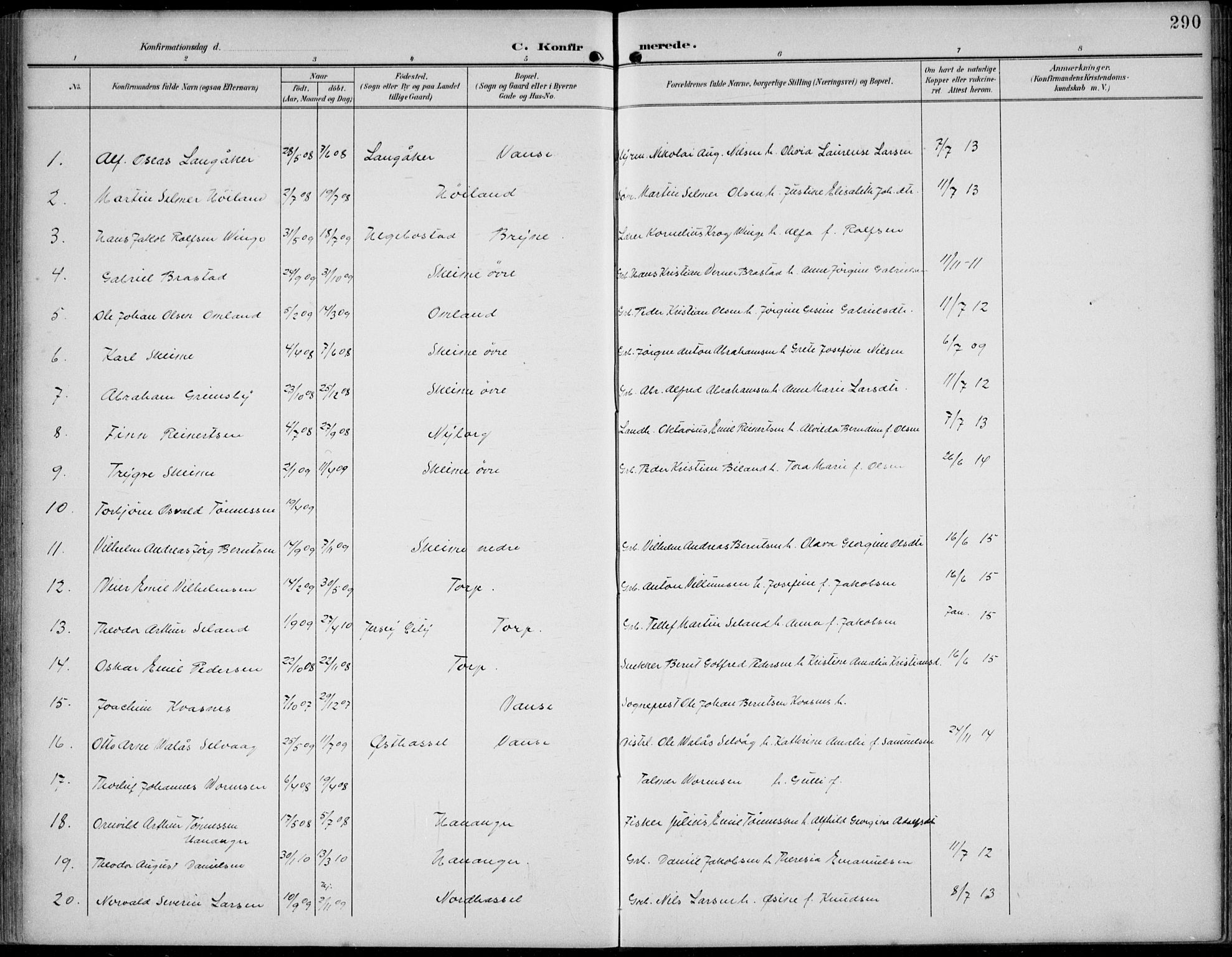 Lista sokneprestkontor, SAK/1111-0027/F/Fb/L0005: Parish register (copy) no. B 5, 1892-1923, p. 290