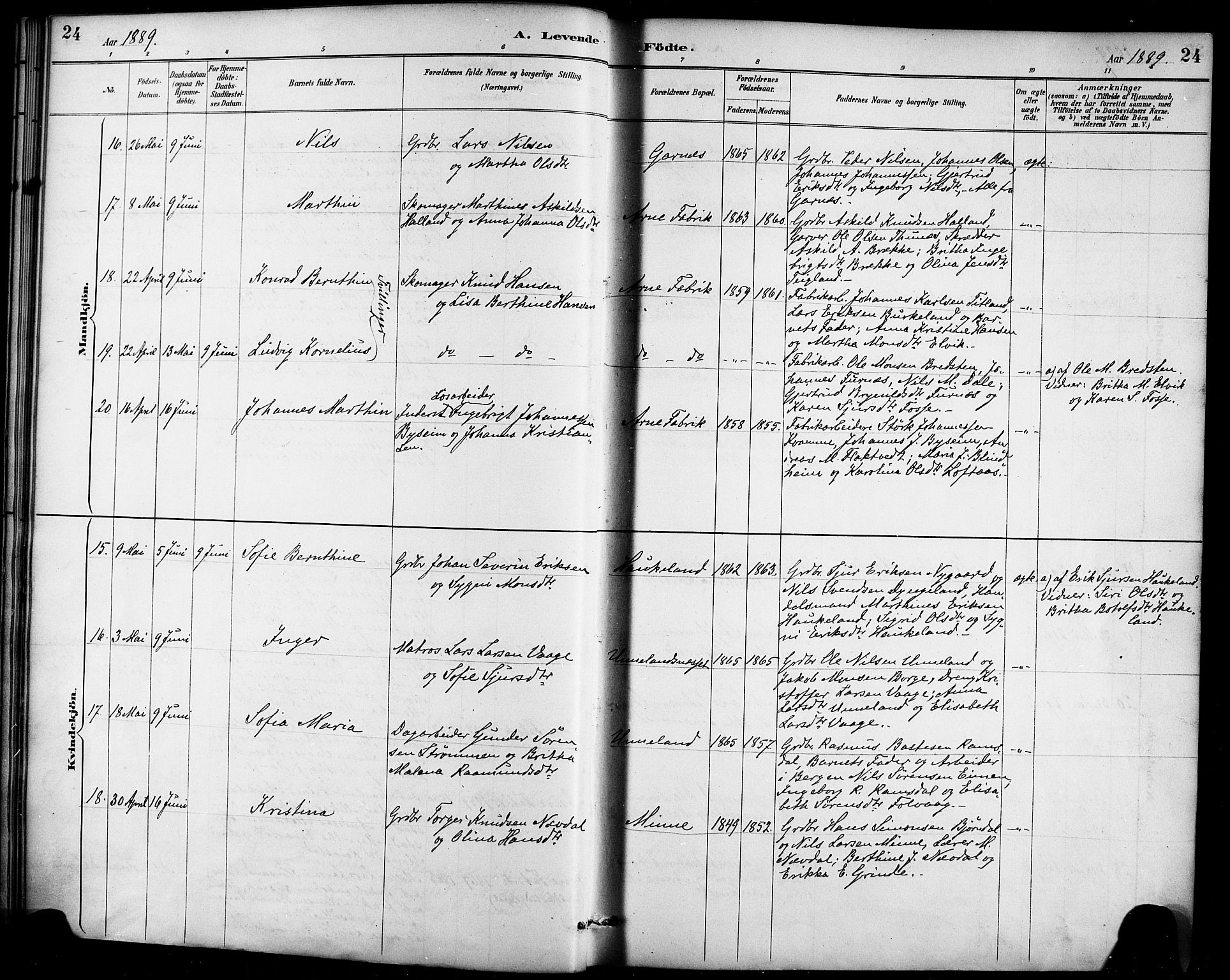 Haus sokneprestembete, AV/SAB-A-75601/H/Haa/Haad/L0001: Parish register (official) no. D 1, 1887-1898, p. 24