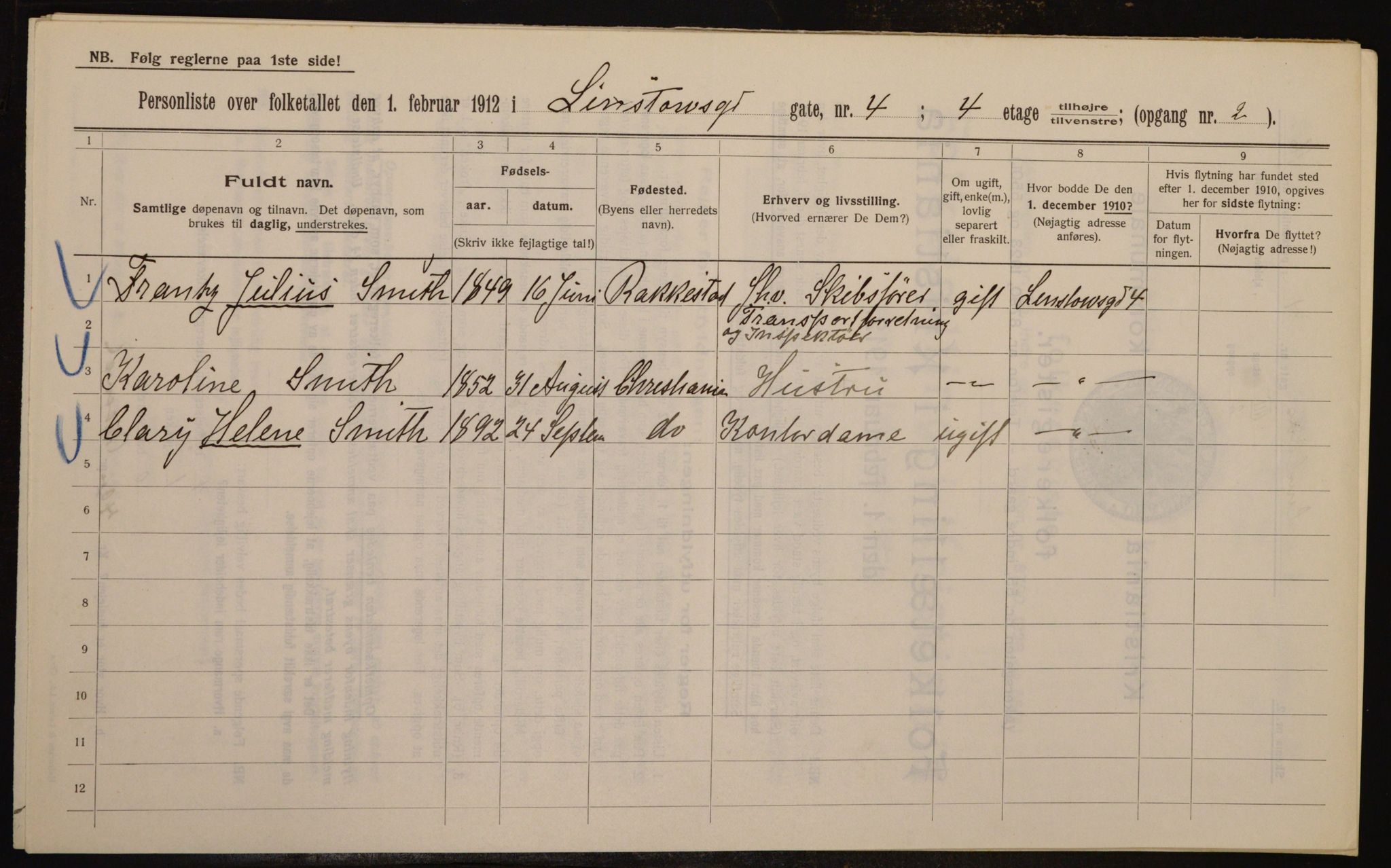 OBA, Municipal Census 1912 for Kristiania, 1912, p. 58063