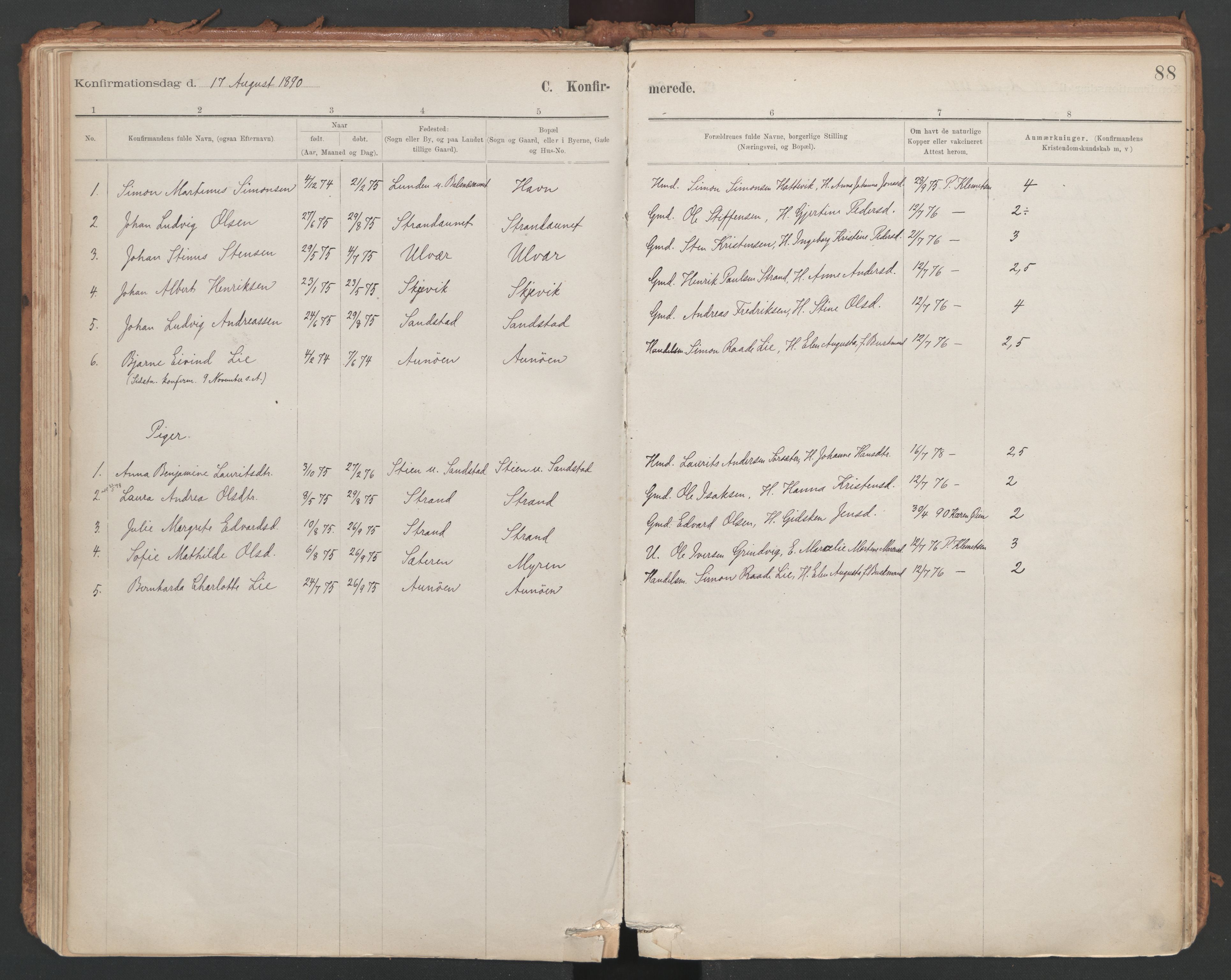 Ministerialprotokoller, klokkerbøker og fødselsregistre - Sør-Trøndelag, SAT/A-1456/639/L0572: Parish register (official) no. 639A01, 1890-1920, p. 88