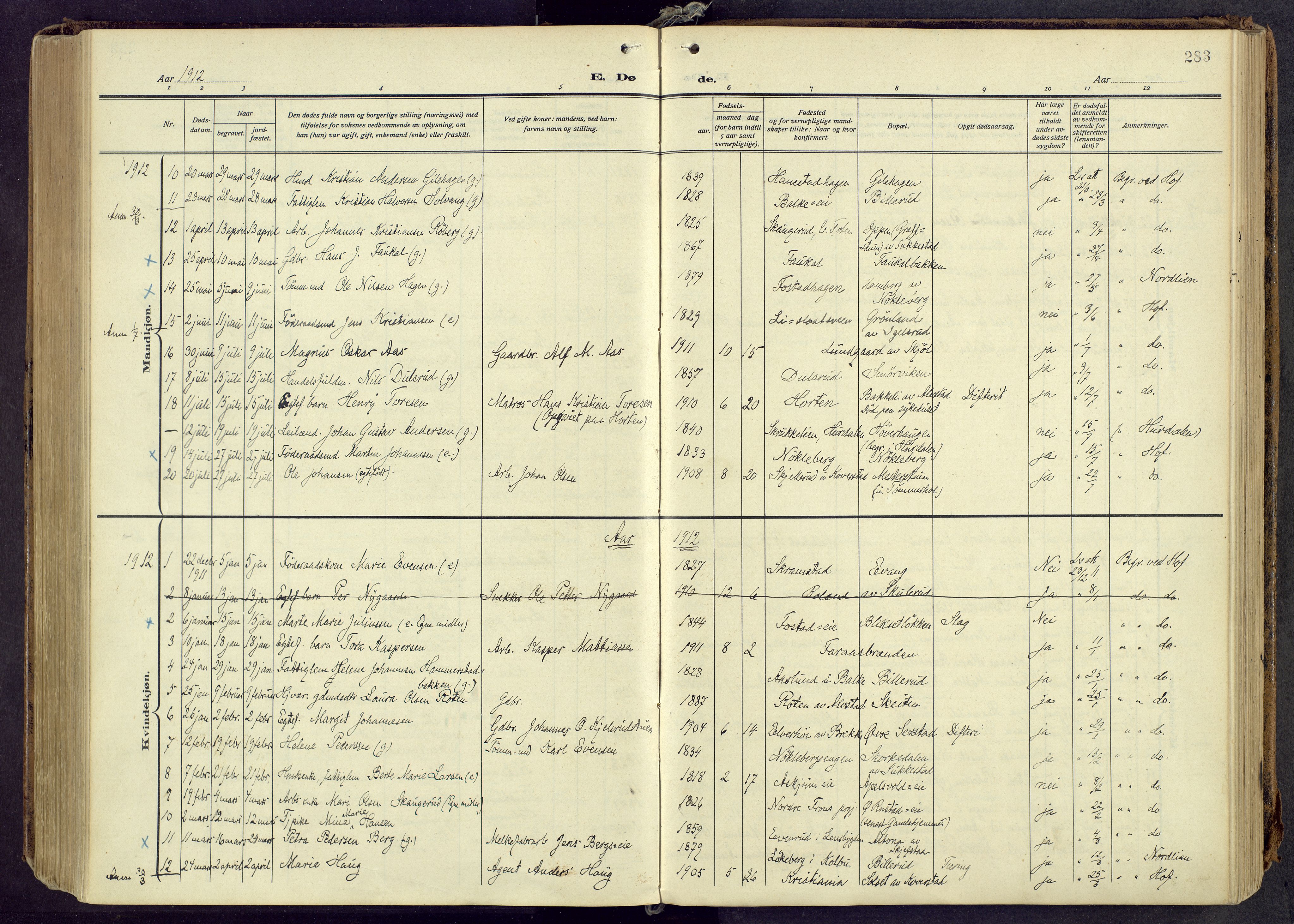 Østre Toten prestekontor, AV/SAH-PREST-104/H/Ha/Haa/L0010: Parish register (official) no. 10, 1910-1920, p. 283