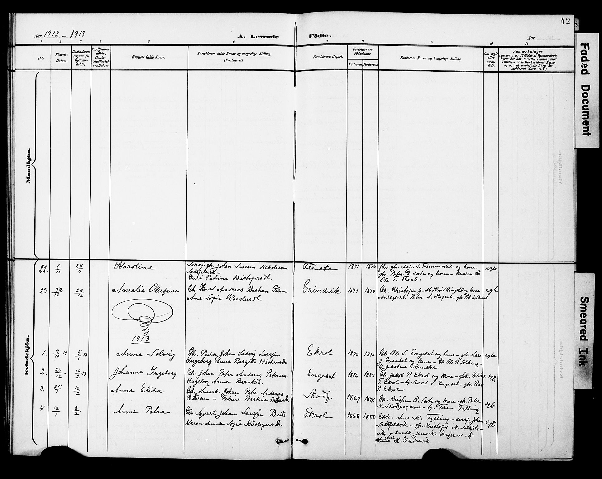 Ministerialprotokoller, klokkerbøker og fødselsregistre - Møre og Romsdal, AV/SAT-A-1454/524/L0366: Parish register (copy) no. 524C07, 1900-1931, p. 42