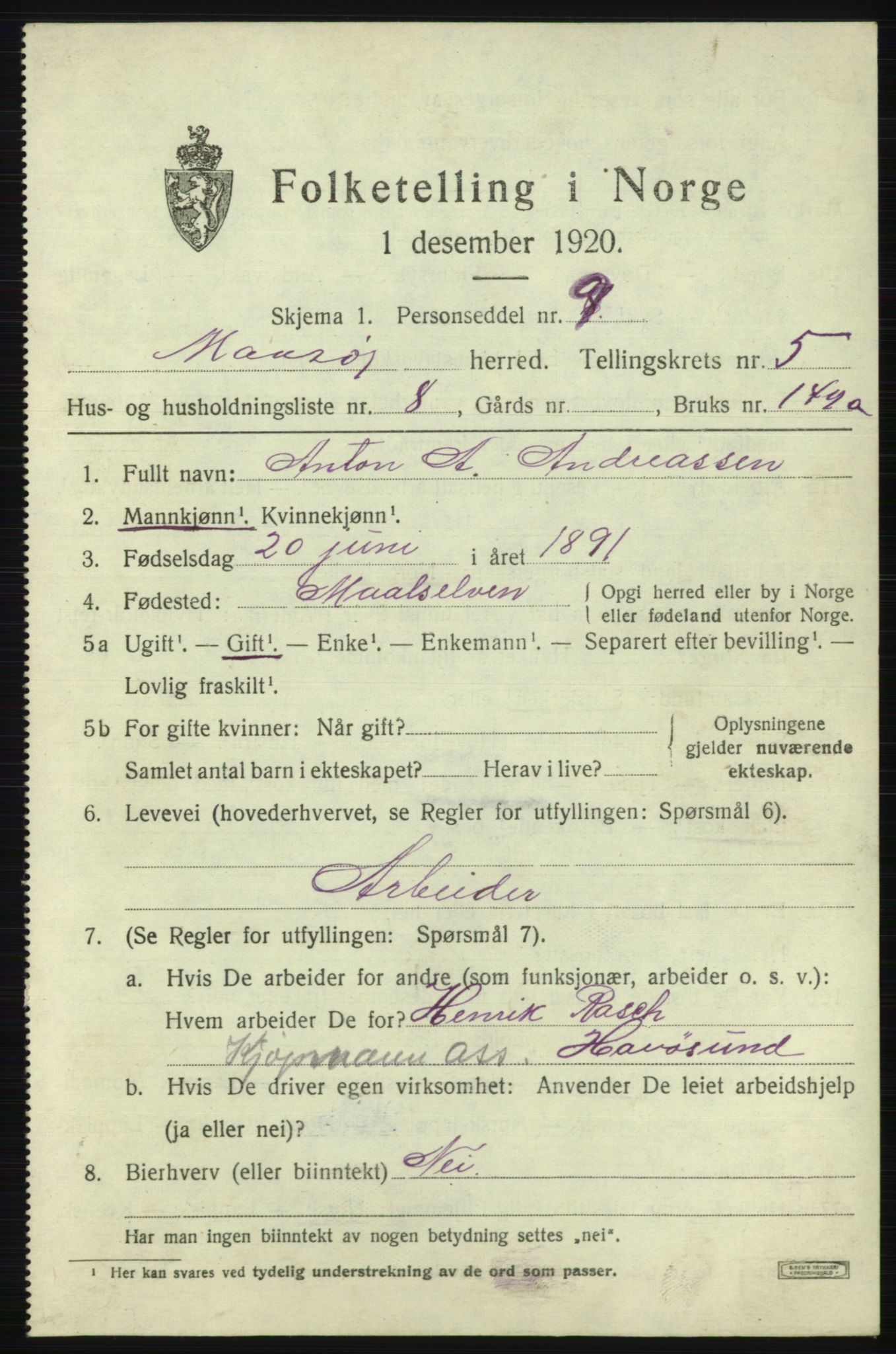 SATØ, 1920 census for Måsøy, 1920, p. 2428