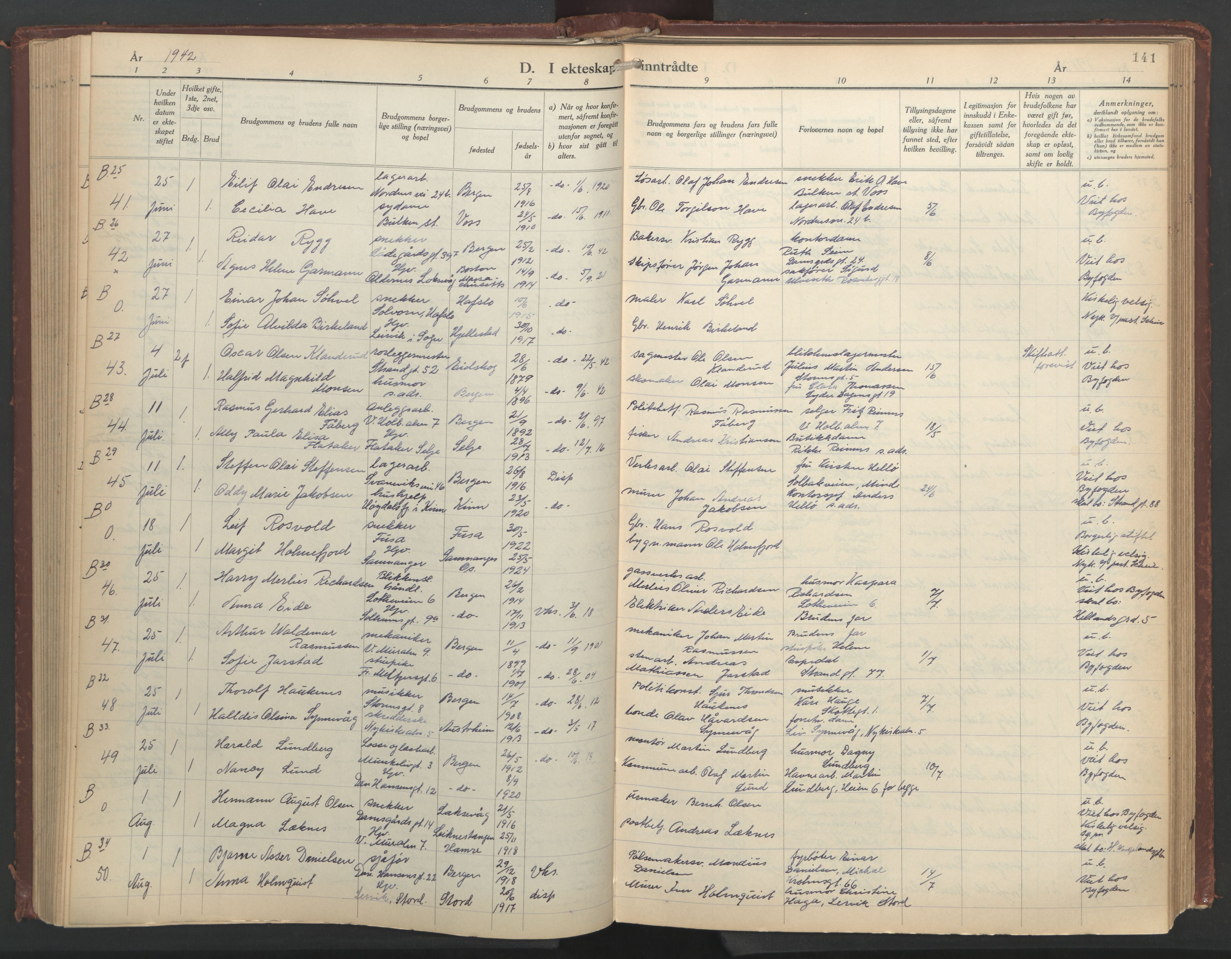 Nykirken Sokneprestembete, SAB/A-77101/H/Hab: Parish register (copy) no. D 7, 1933-1964, p. 140b-141a