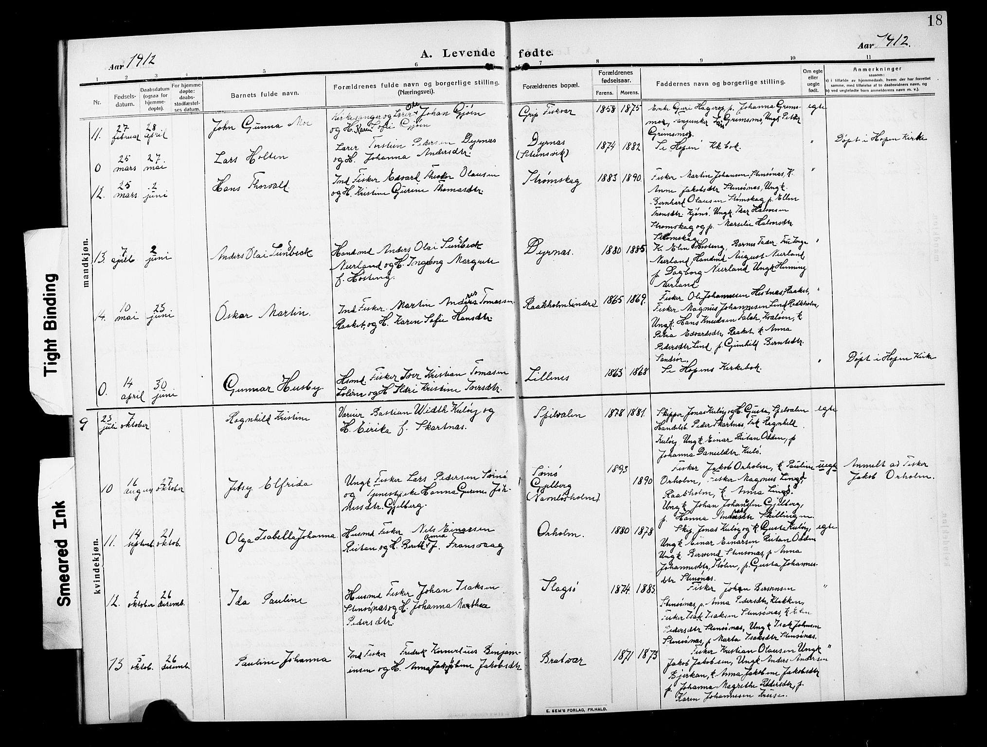 Ministerialprotokoller, klokkerbøker og fødselsregistre - Møre og Romsdal, AV/SAT-A-1454/582/L0949: Parish register (copy) no. 582C01, 1909-1925, p. 18