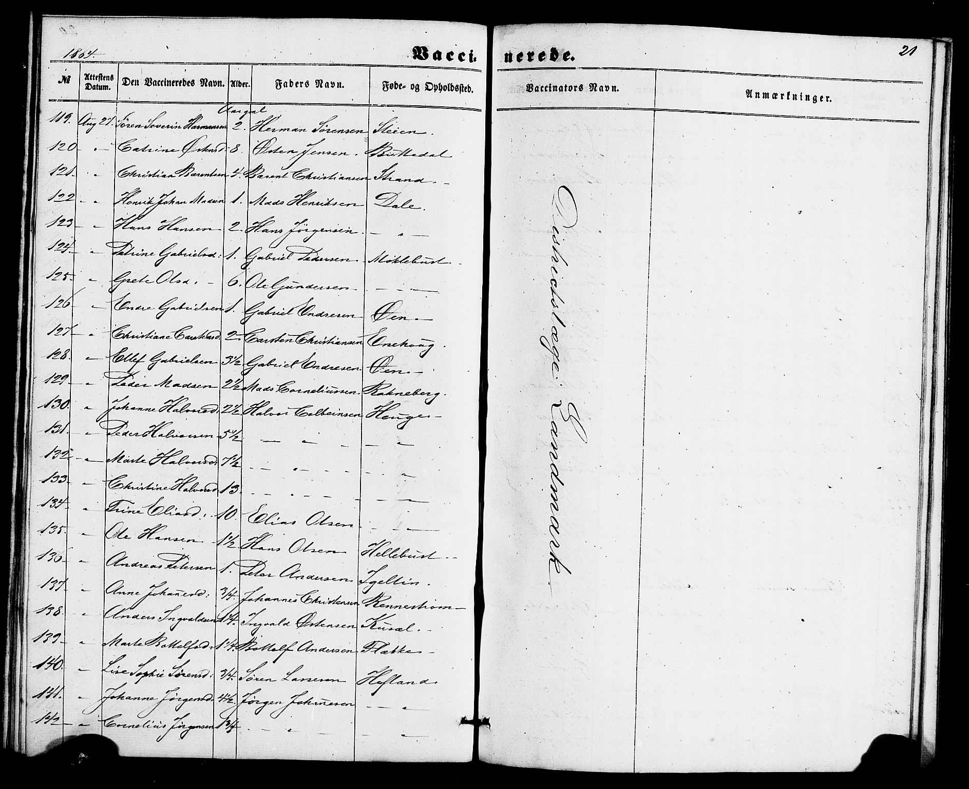 Fjaler sokneprestembete, AV/SAB-A-79801/H/Haa/Haaa/L0011: Parish register (official) no. A 11, 1860-1867, p. 21