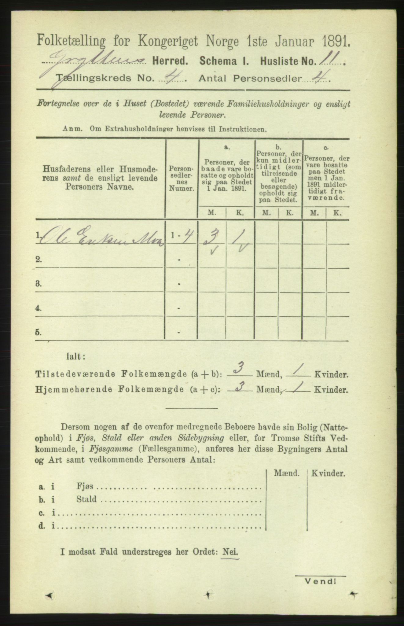 RA, 1891 census for 1539 Grytten, 1891, p. 1291