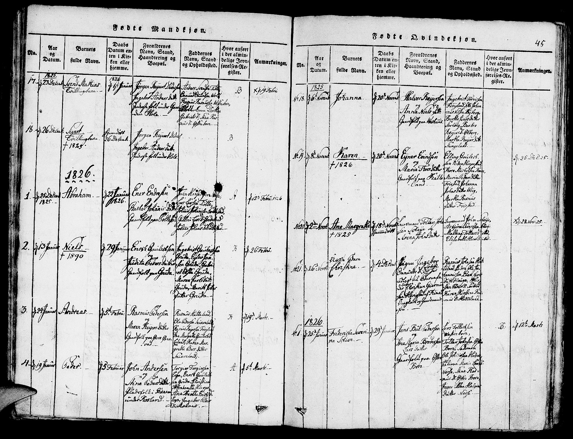 Klepp sokneprestkontor, SAST/A-101803/001/3/30BA/L0002: Parish register (official) no. A 2, 1816-1833, p. 45
