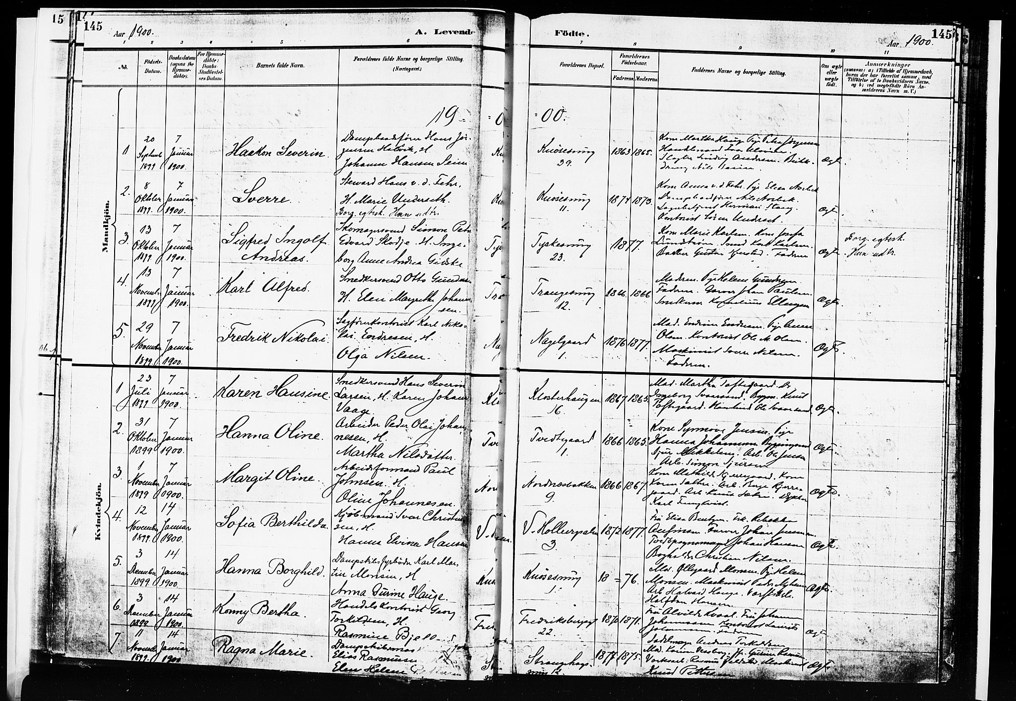 Nykirken Sokneprestembete, SAB/A-77101/H/Hab: Parish register (copy) no. B 4, 1900-1903, p. 145