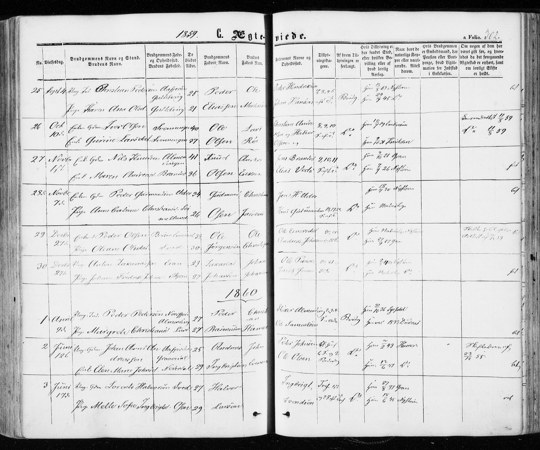 Ministerialprotokoller, klokkerbøker og fødselsregistre - Sør-Trøndelag, SAT/A-1456/657/L0705: Parish register (official) no. 657A06, 1858-1867, p. 302