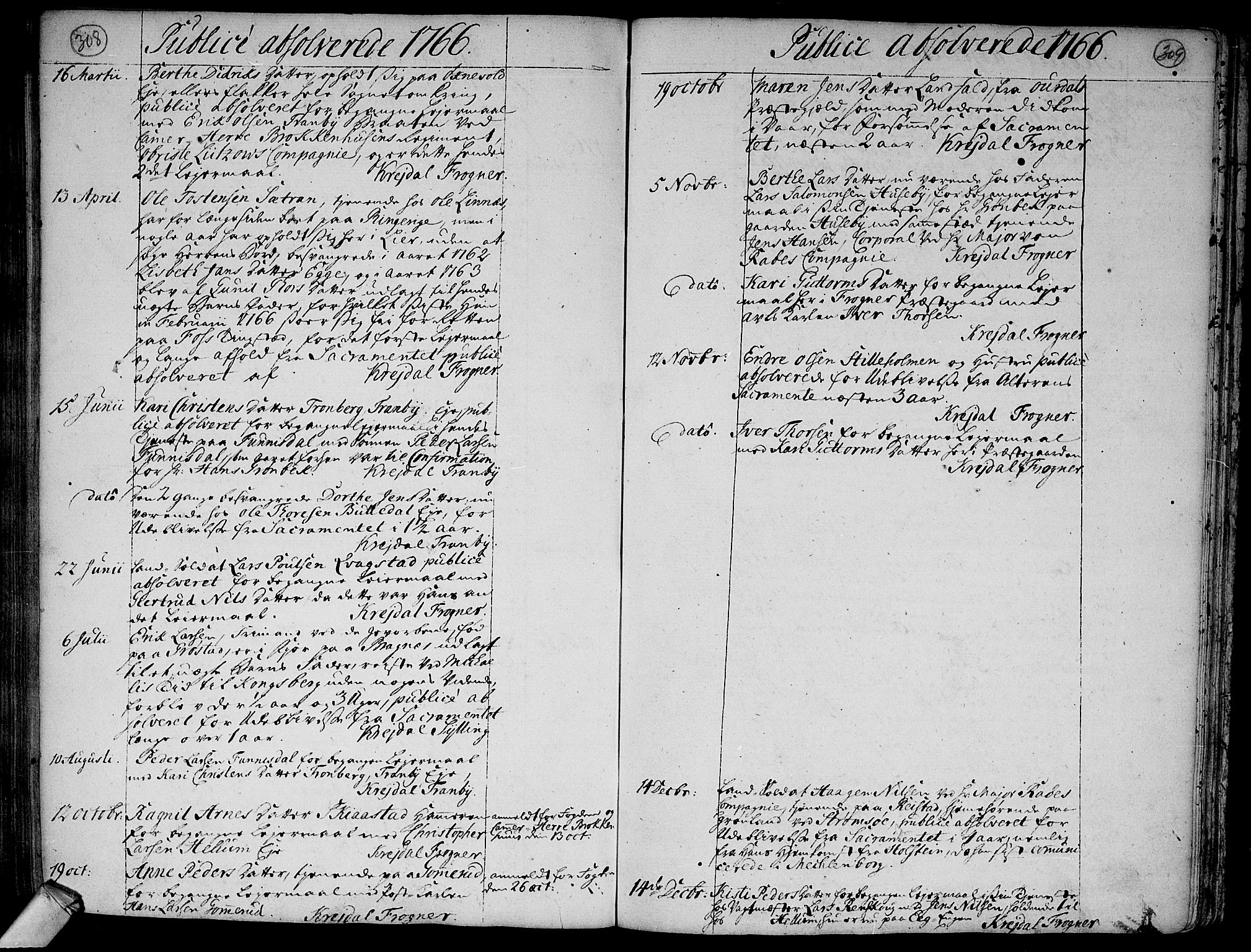Lier kirkebøker, SAKO/A-230/F/Fa/L0005: Parish register (official) no. I 5, 1764-1777, p. 308-309