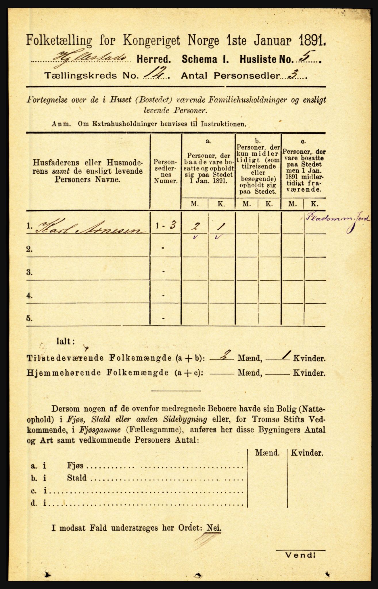 RA, 1891 census for 1413 Hyllestad, 1891, p. 2232