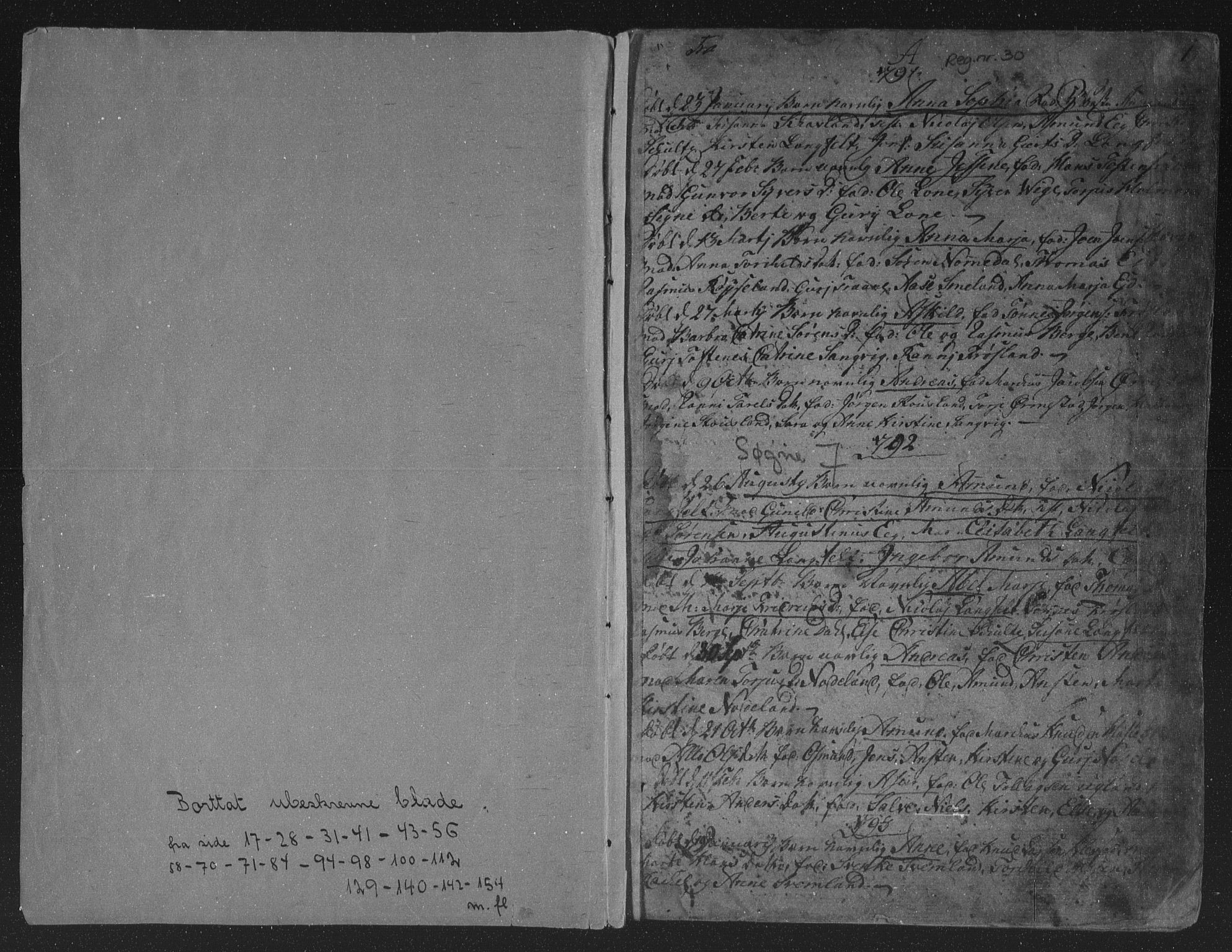 Søgne sokneprestkontor, SAK/1111-0037/F/Fa/Fab/L0005: Parish register (official) no. A 5, 1791-1820, p. 1