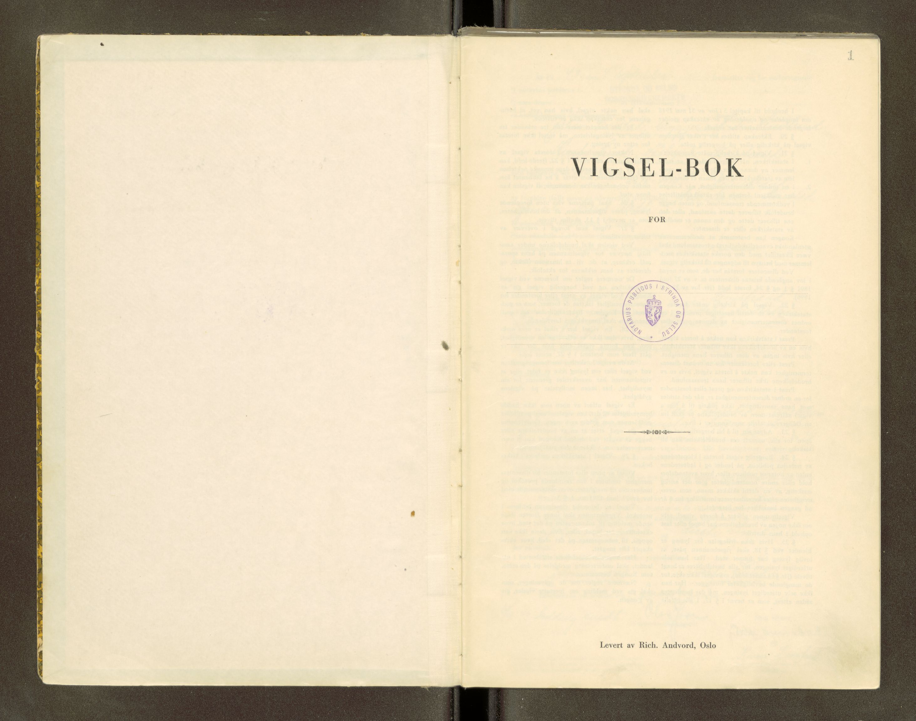 Strinda og Selbu sorenskriveri, SAT/A-0015/6/6D/L0006: Vigselsbok, 1943-1944, p. 1