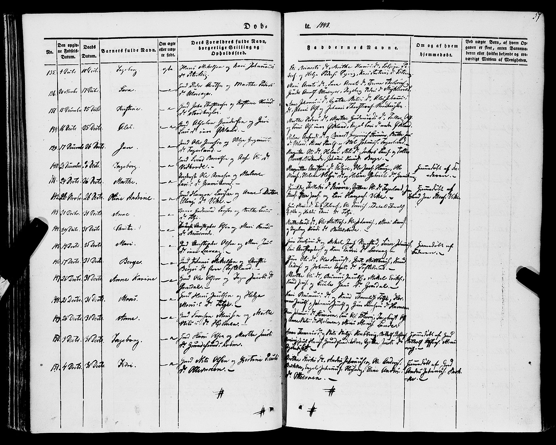 Stord sokneprestembete, SAB/A-78201/H/Haa: Parish register (official) no. A 7, 1841-1861, p. 57