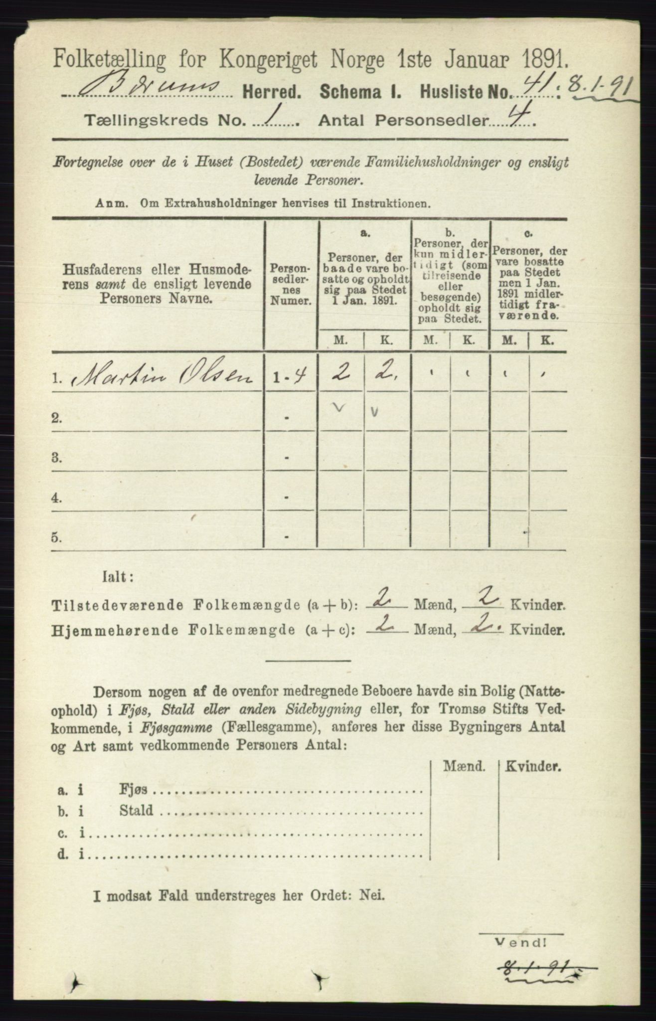 RA, 1891 census for 0219 Bærum, 1891, p. 84