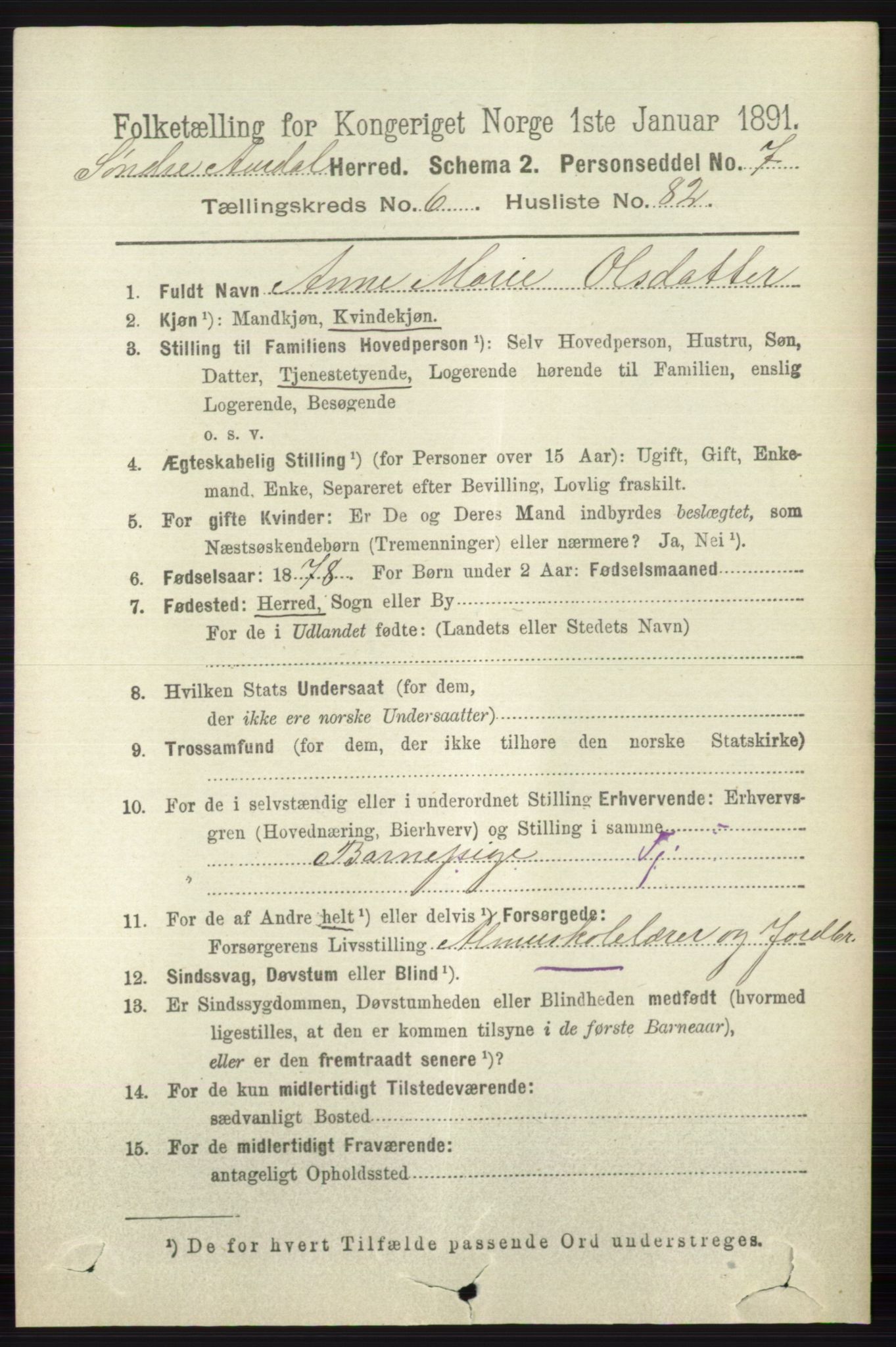 RA, 1891 census for 0540 Sør-Aurdal, 1891, p. 4332