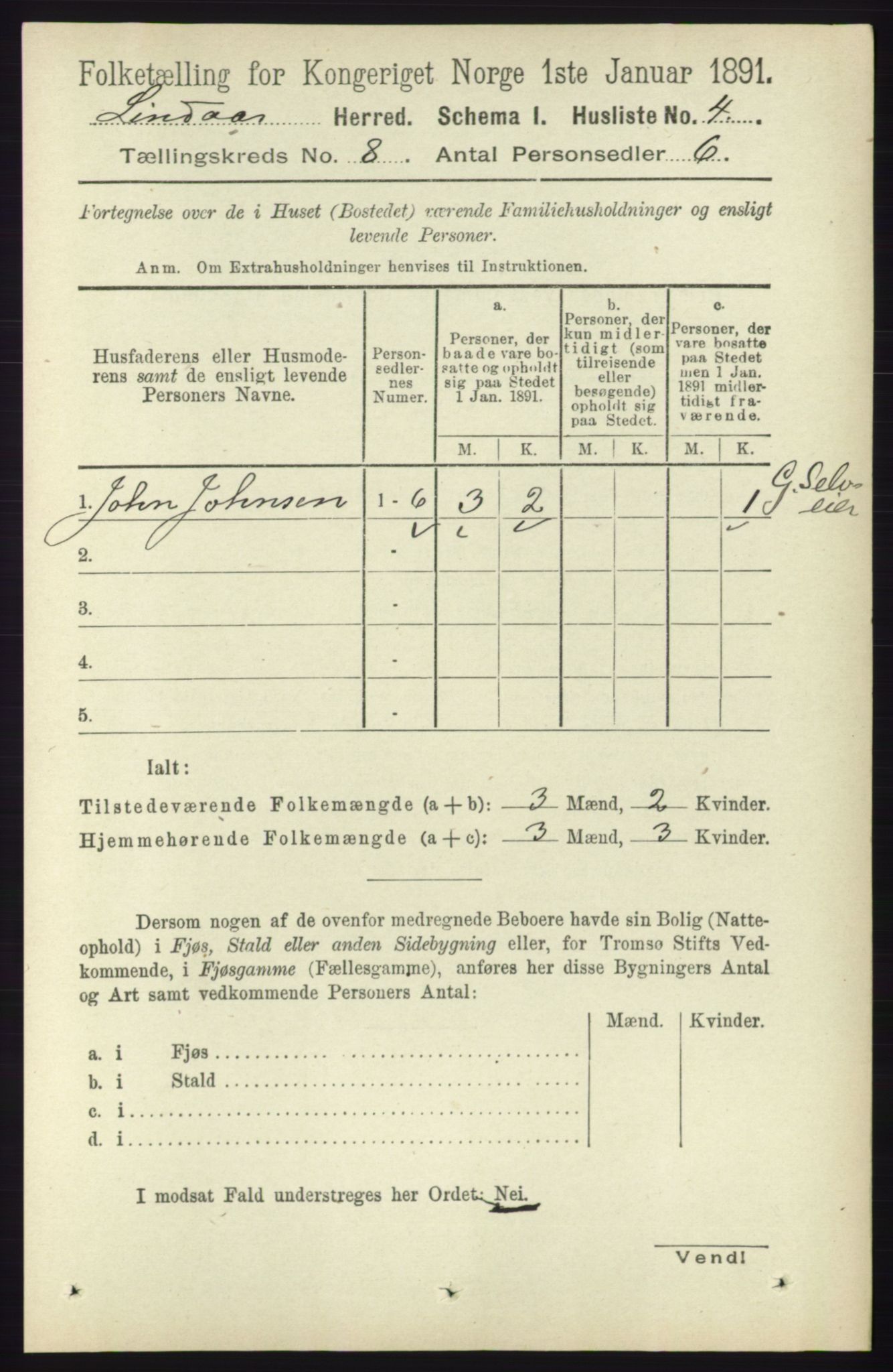 RA, 1891 census for 1263 Lindås, 1891, p. 2356