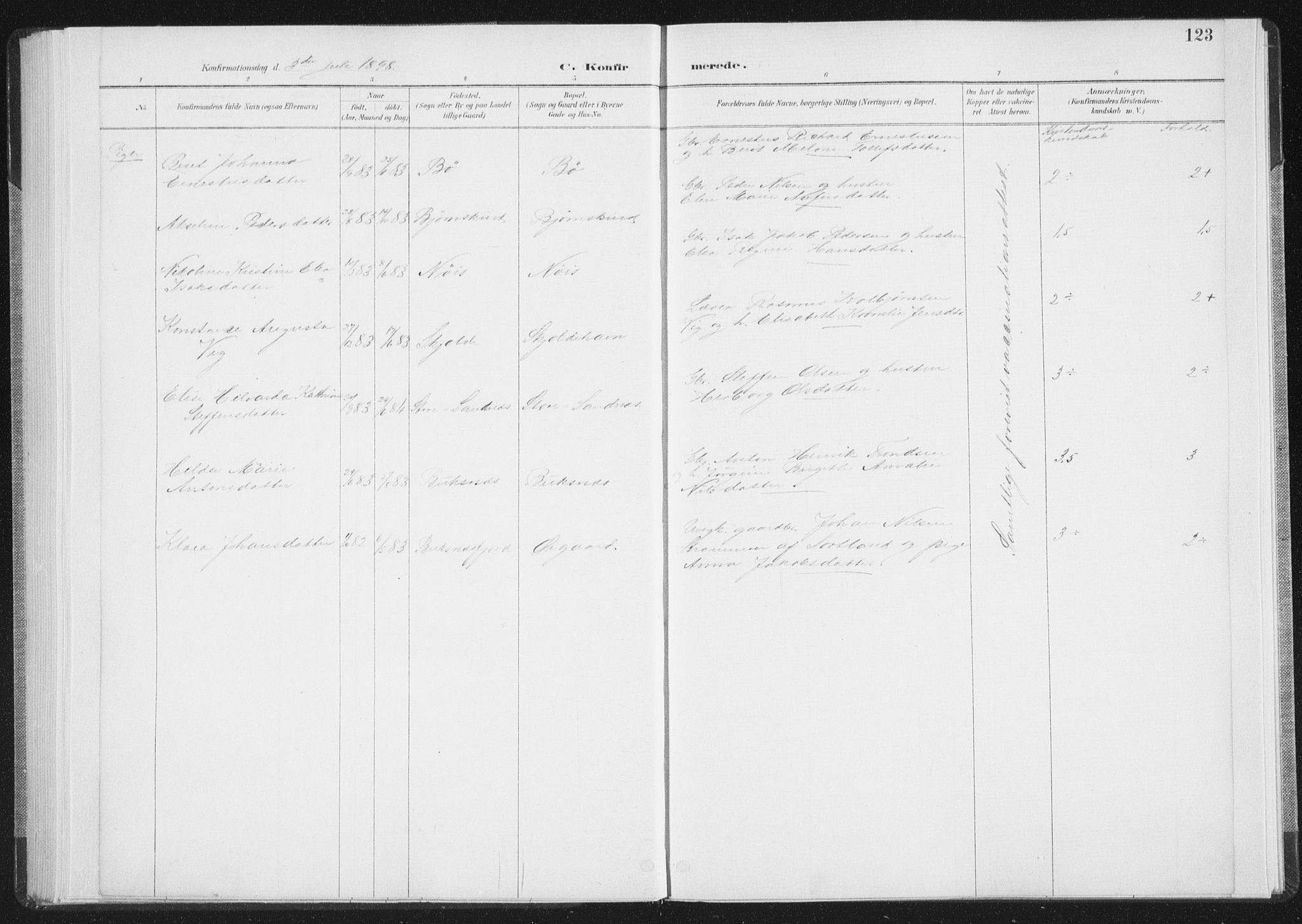 Ministerialprotokoller, klokkerbøker og fødselsregistre - Nordland, AV/SAT-A-1459/898/L1422: Parish register (official) no. 898A02, 1887-1908, p. 123