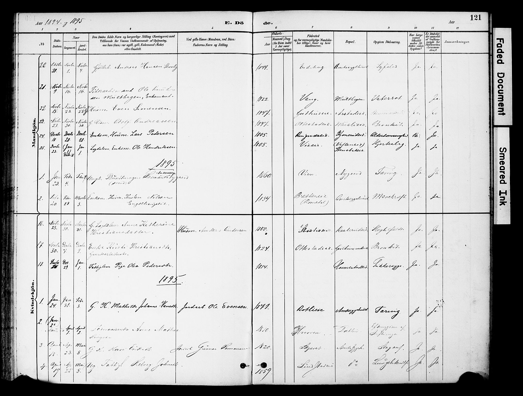 Stange prestekontor, AV/SAH-PREST-002/K/L0021: Parish register (official) no. 21, 1891-1902, p. 121