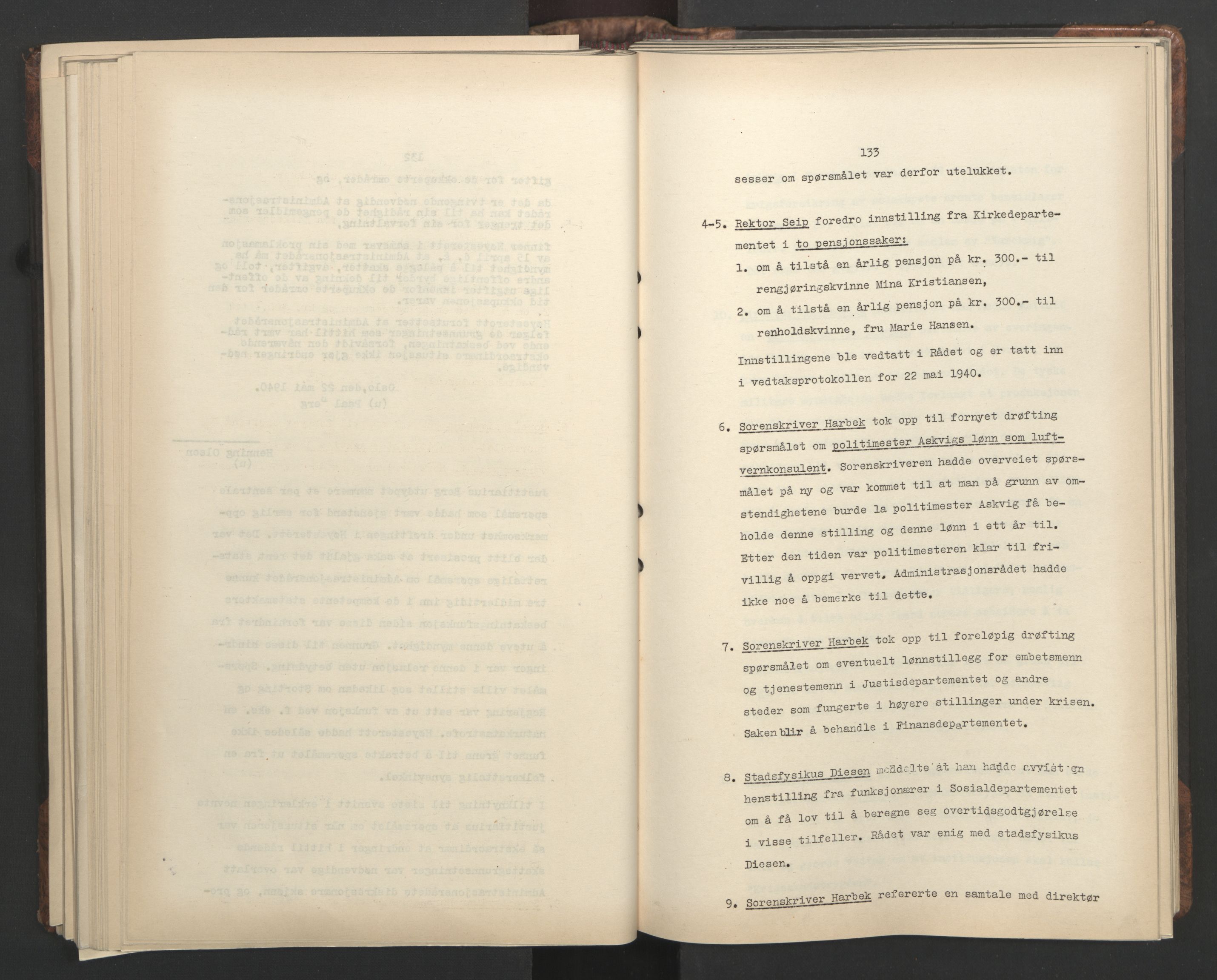 Administrasjonsrådet, AV/RA-S-1004/A/L0001: Møteprotokoll med tillegg 15/4-25/9, 1940, p. 133