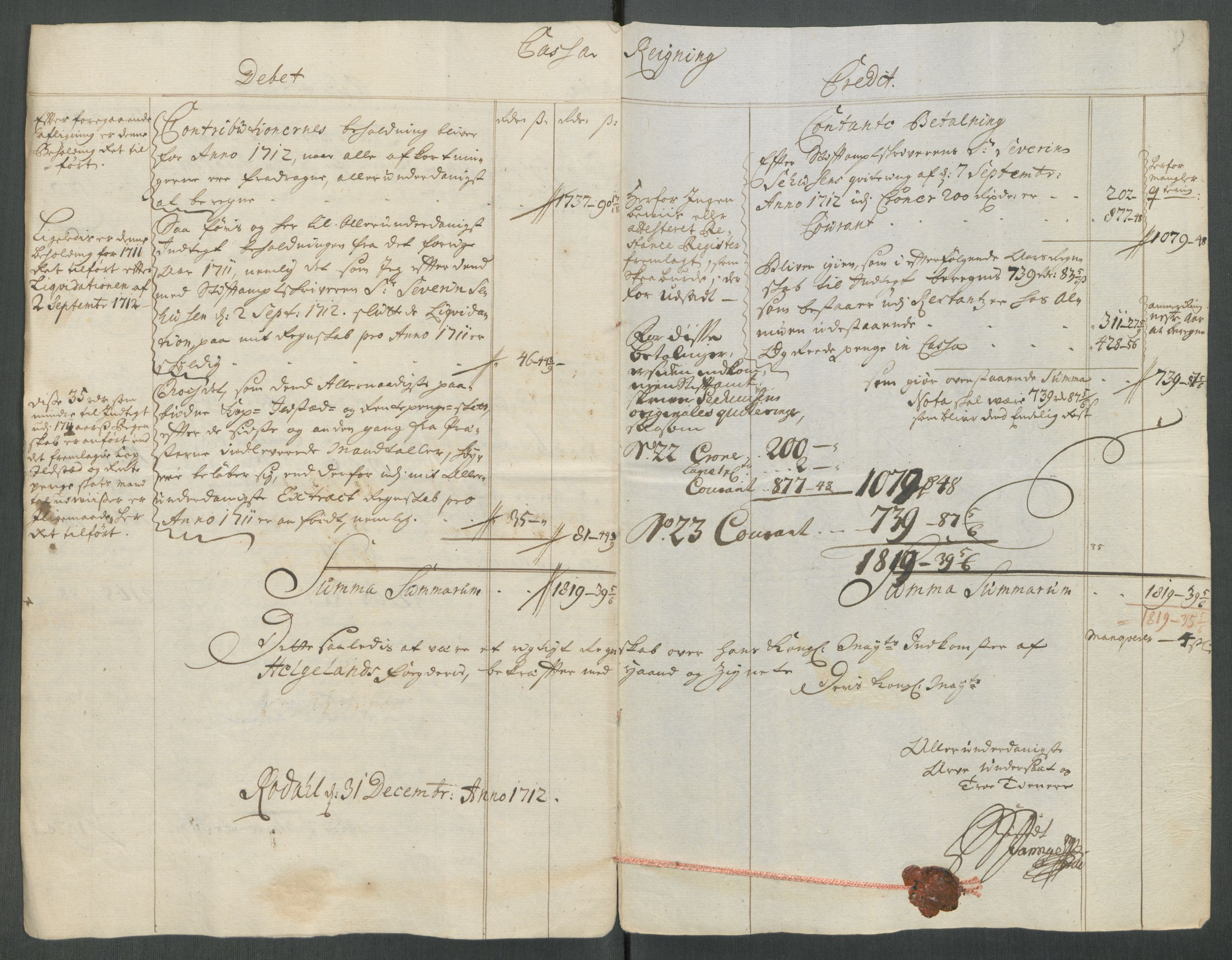 Rentekammeret inntil 1814, Reviderte regnskaper, Fogderegnskap, AV/RA-EA-4092/R65/L4512: Fogderegnskap Helgeland, 1712-1713, p. 7